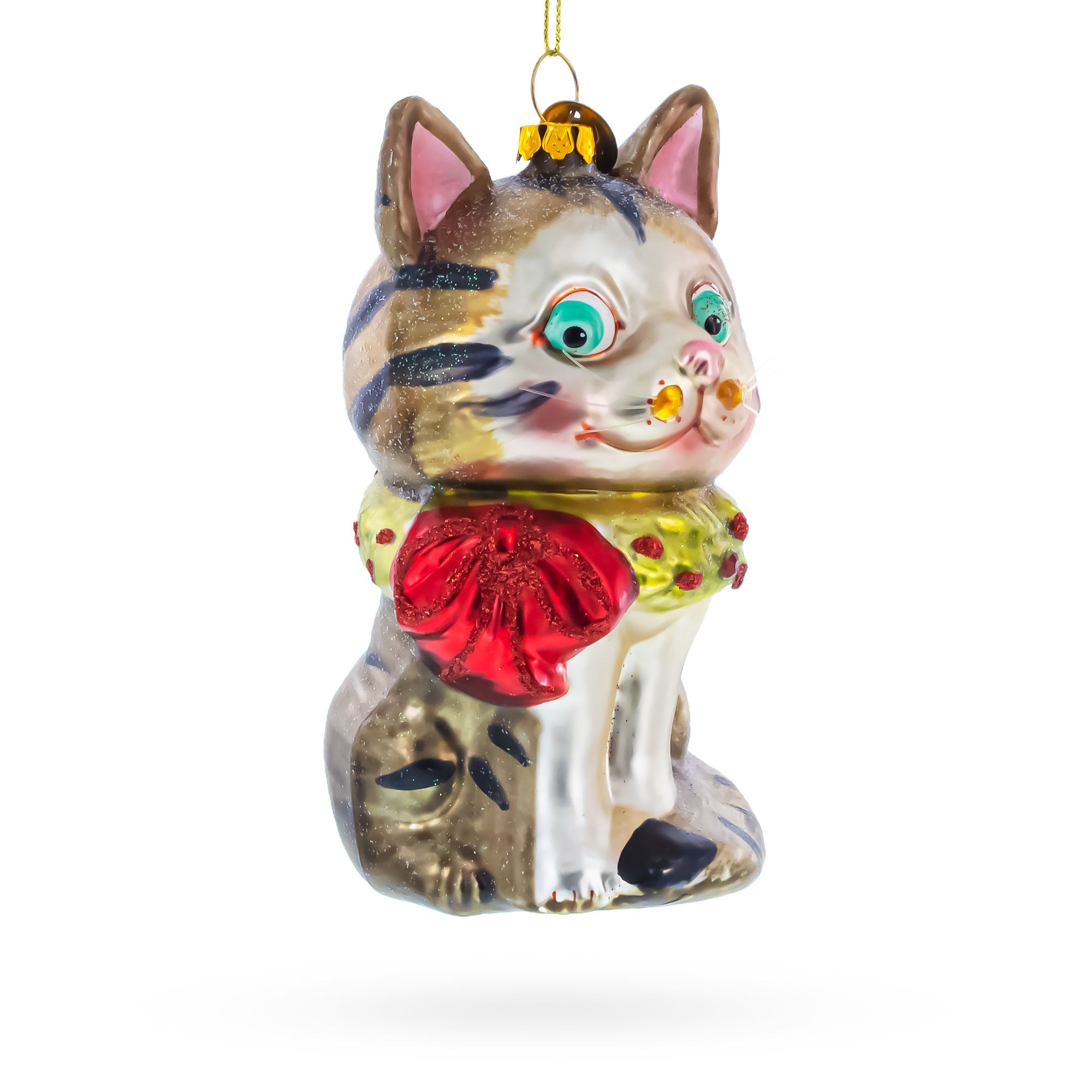 Striped Cat with Scarf Glass Christmas Ornament BestPysanky