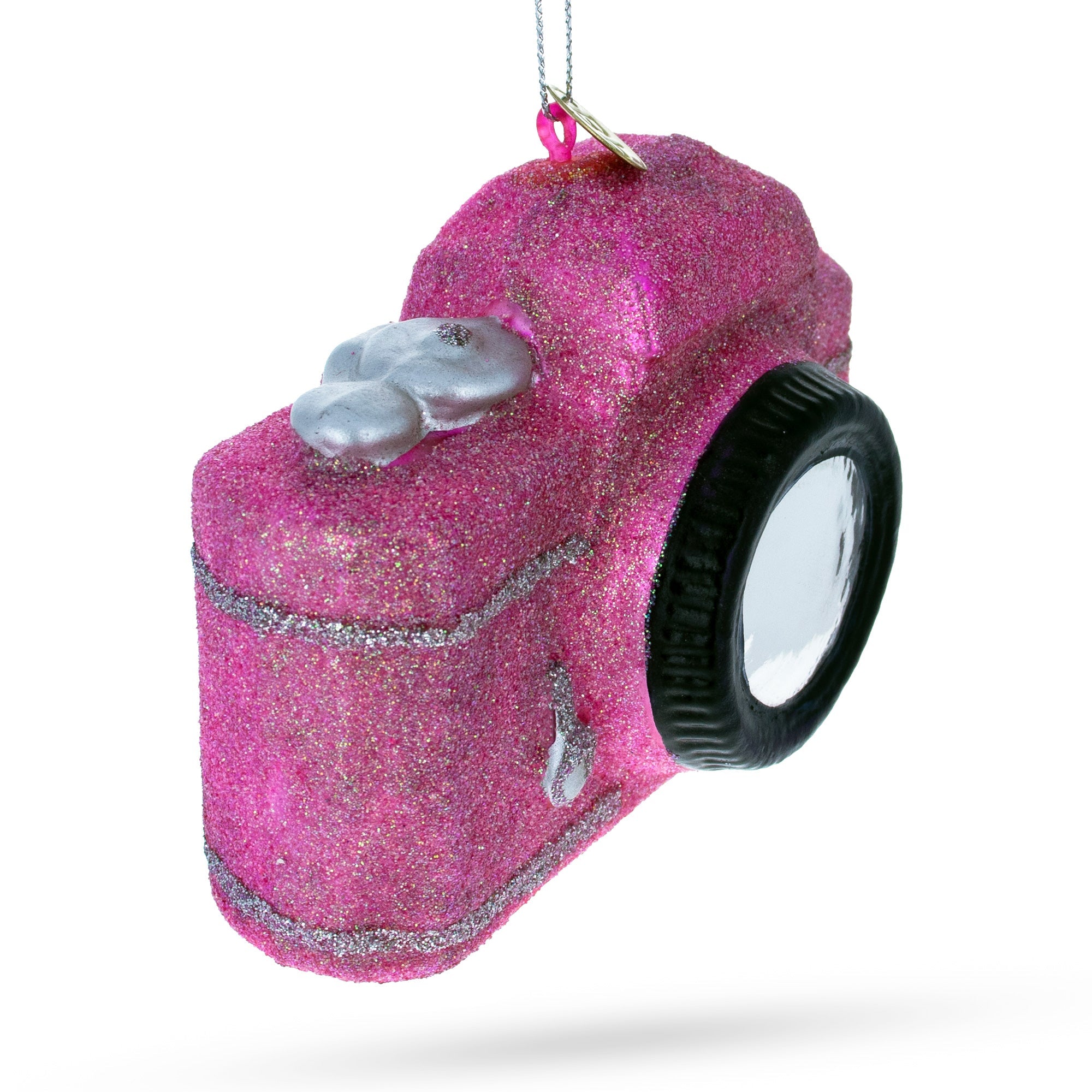 Vintage Pink Camera Glass Christmas Ornament