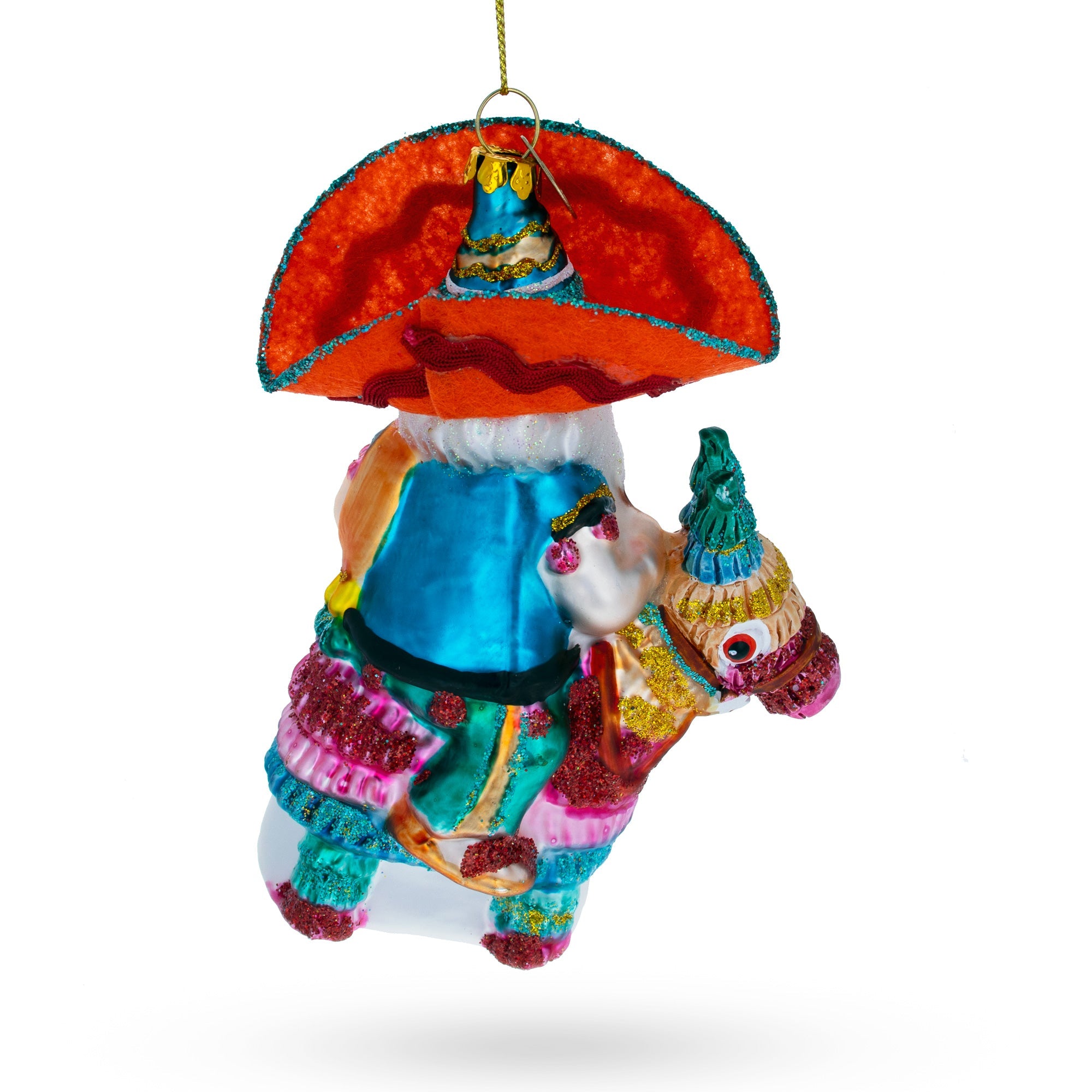 Santa Riding a Festive Pinata Glass Christmas Ornament