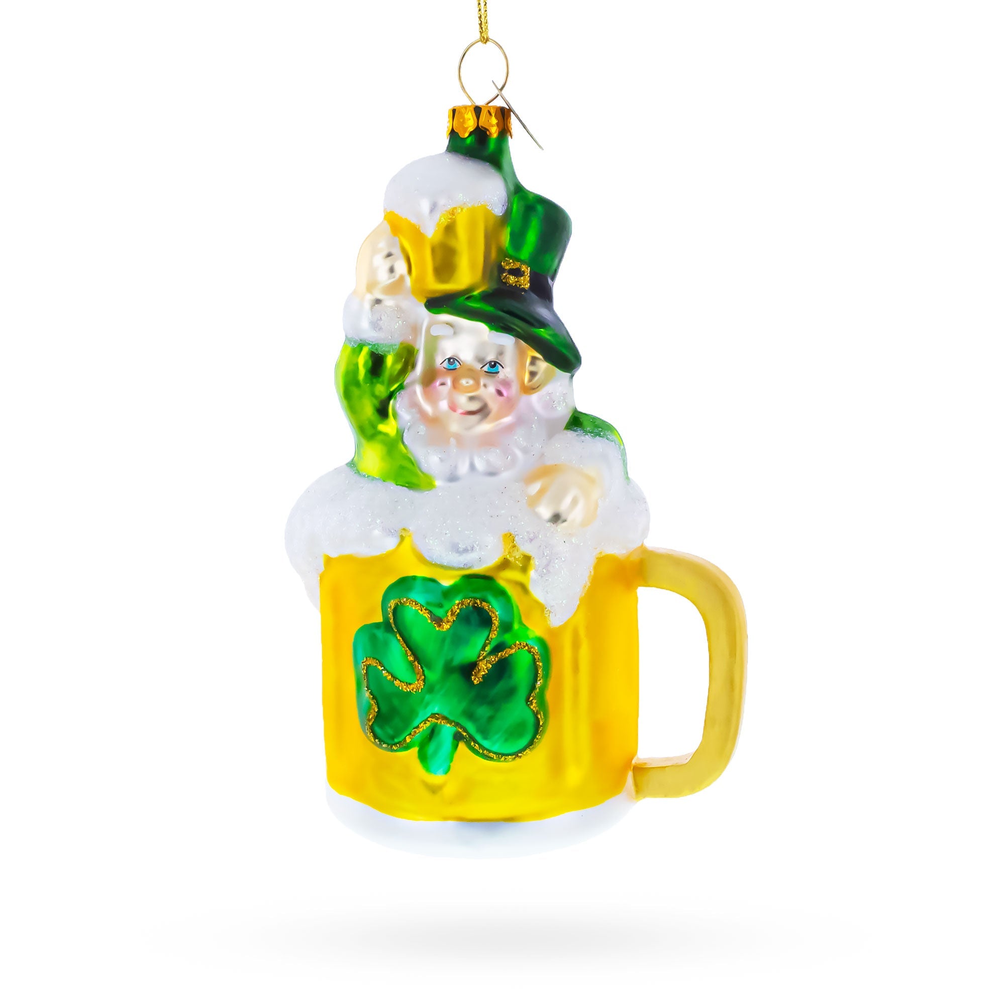 Leprechaun Lounging in a Beer Mug Glass Christmas Ornament