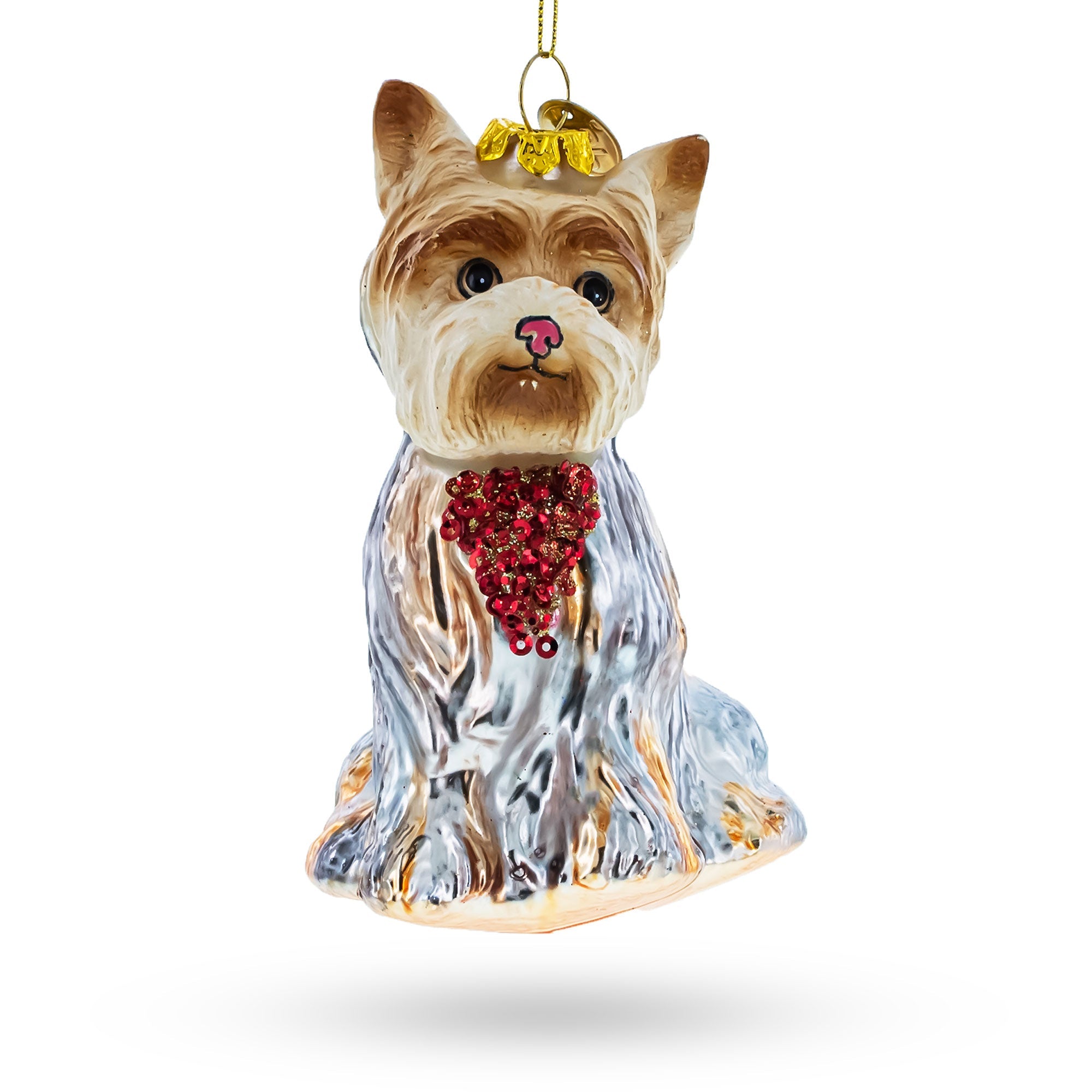 Yorkshire Terrier Glass Christmas Ornament