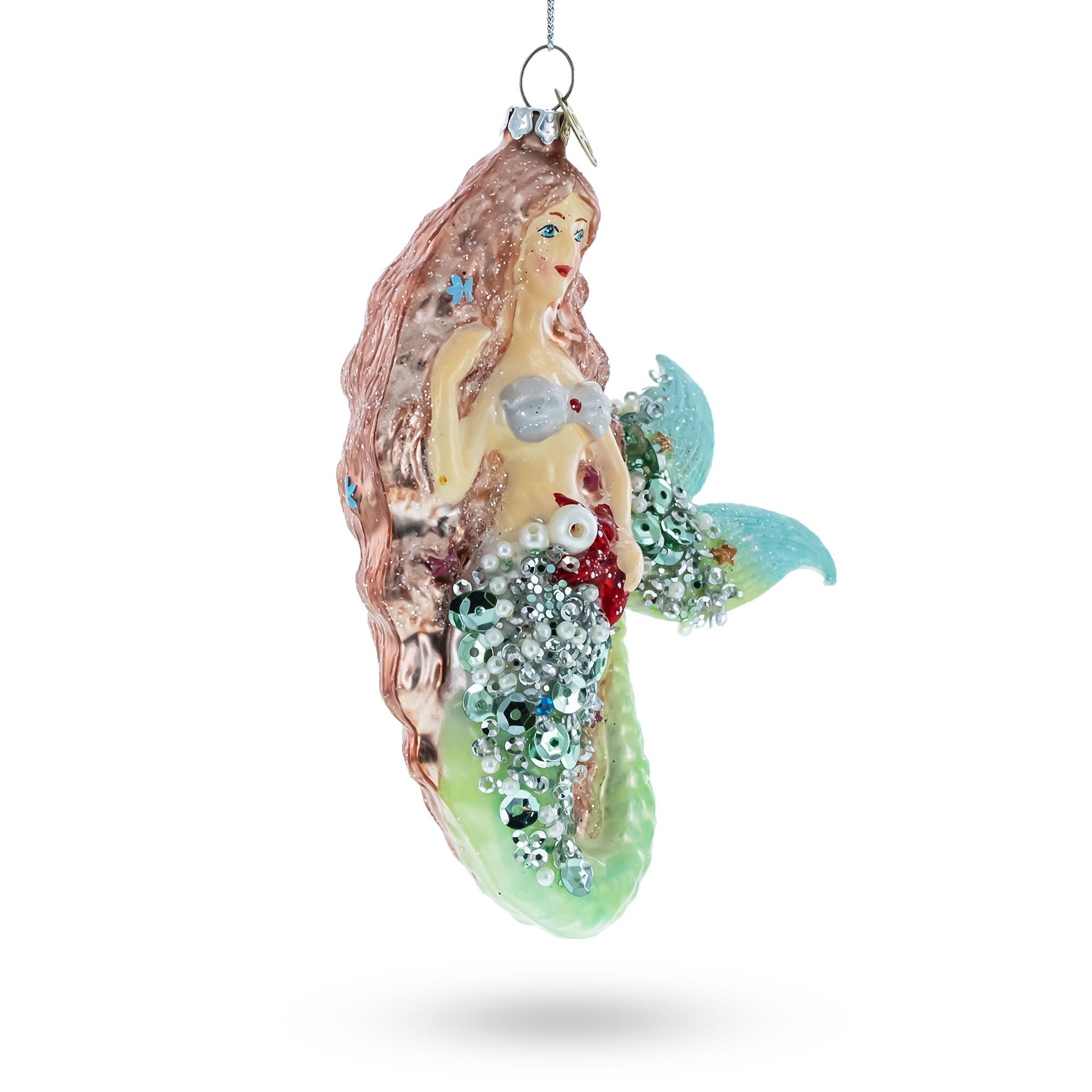 Mermaid and Fish Glass Christmas Ornament