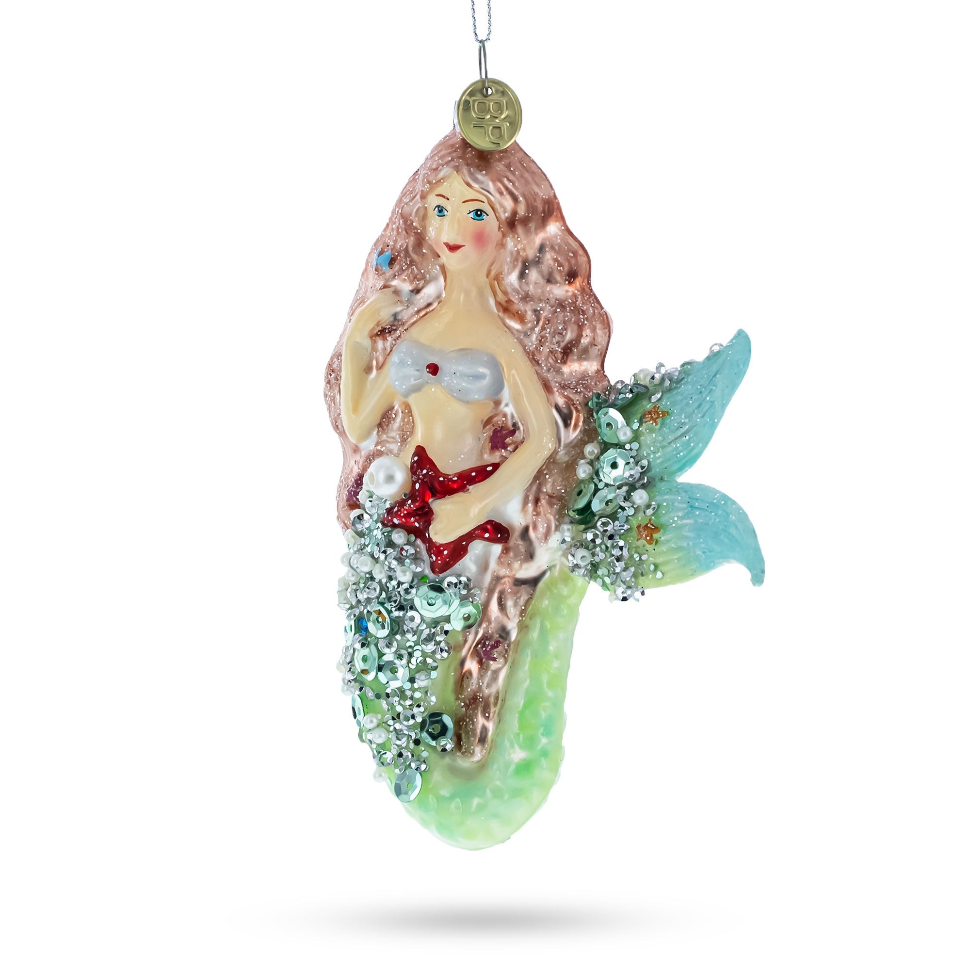 Mermaid and Fish Glass Christmas Ornament