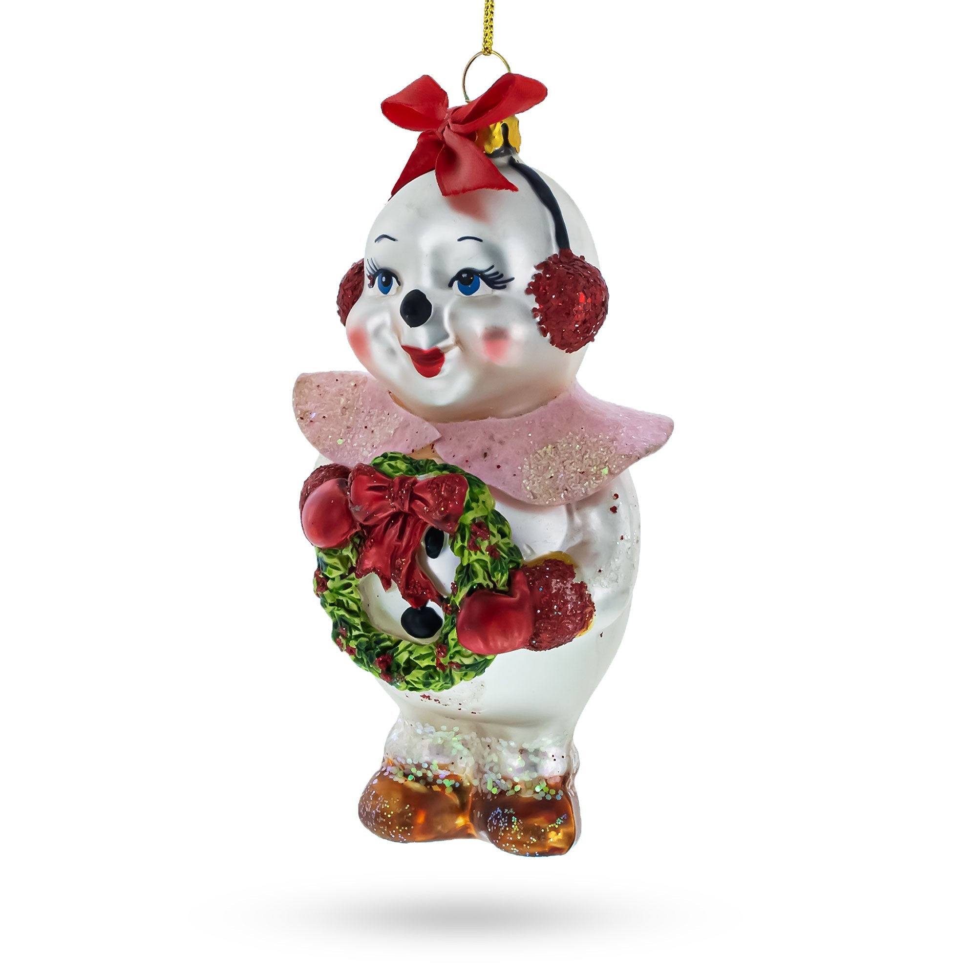 Snowwoman with Wreath Glass Christmas Ornament BestPysanky