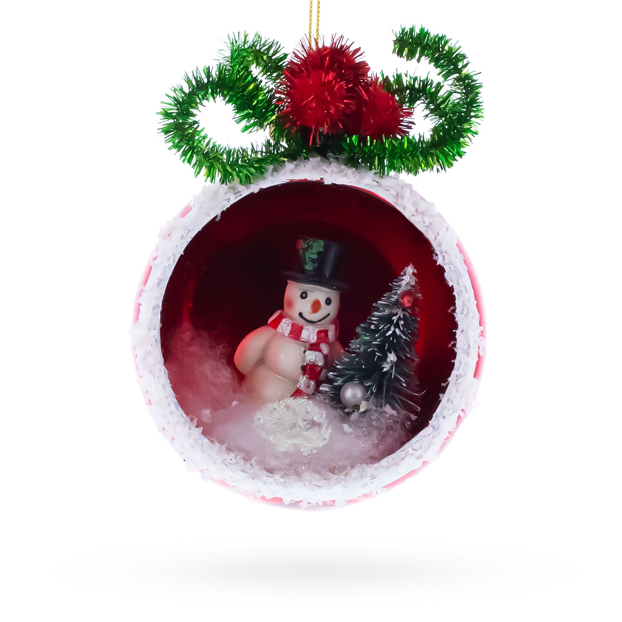 Festive Snowman and Christmas Tree Glass Ornament