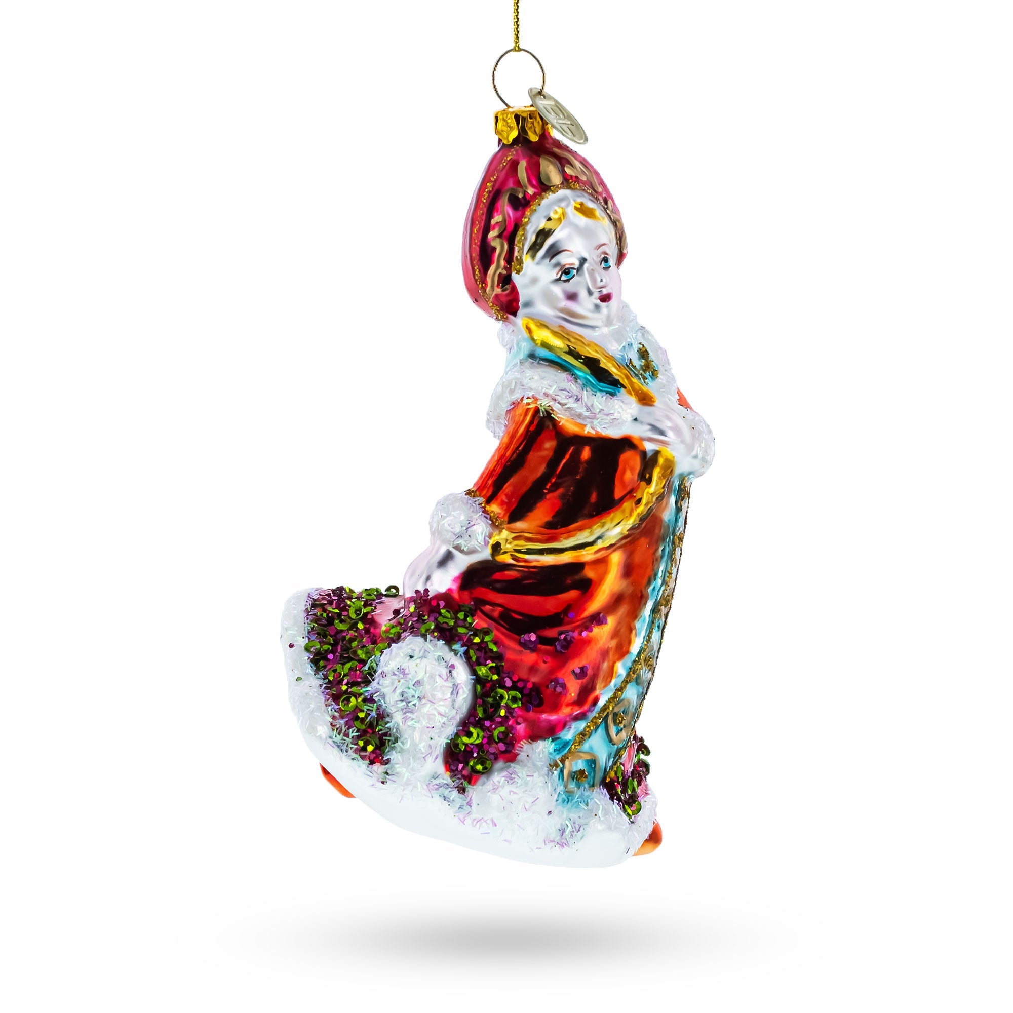 Snow Maiden in Red Glass Christmas Ornament