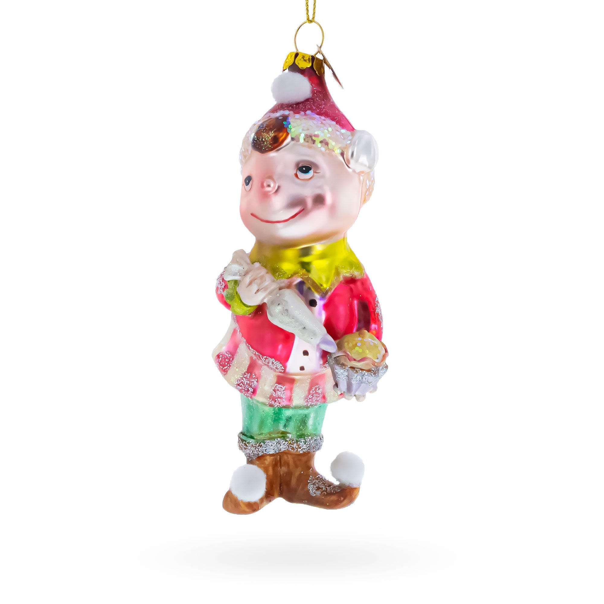 Whimsical Elf Decorating Cupcake Glass Christmas Ornament BestPysanky