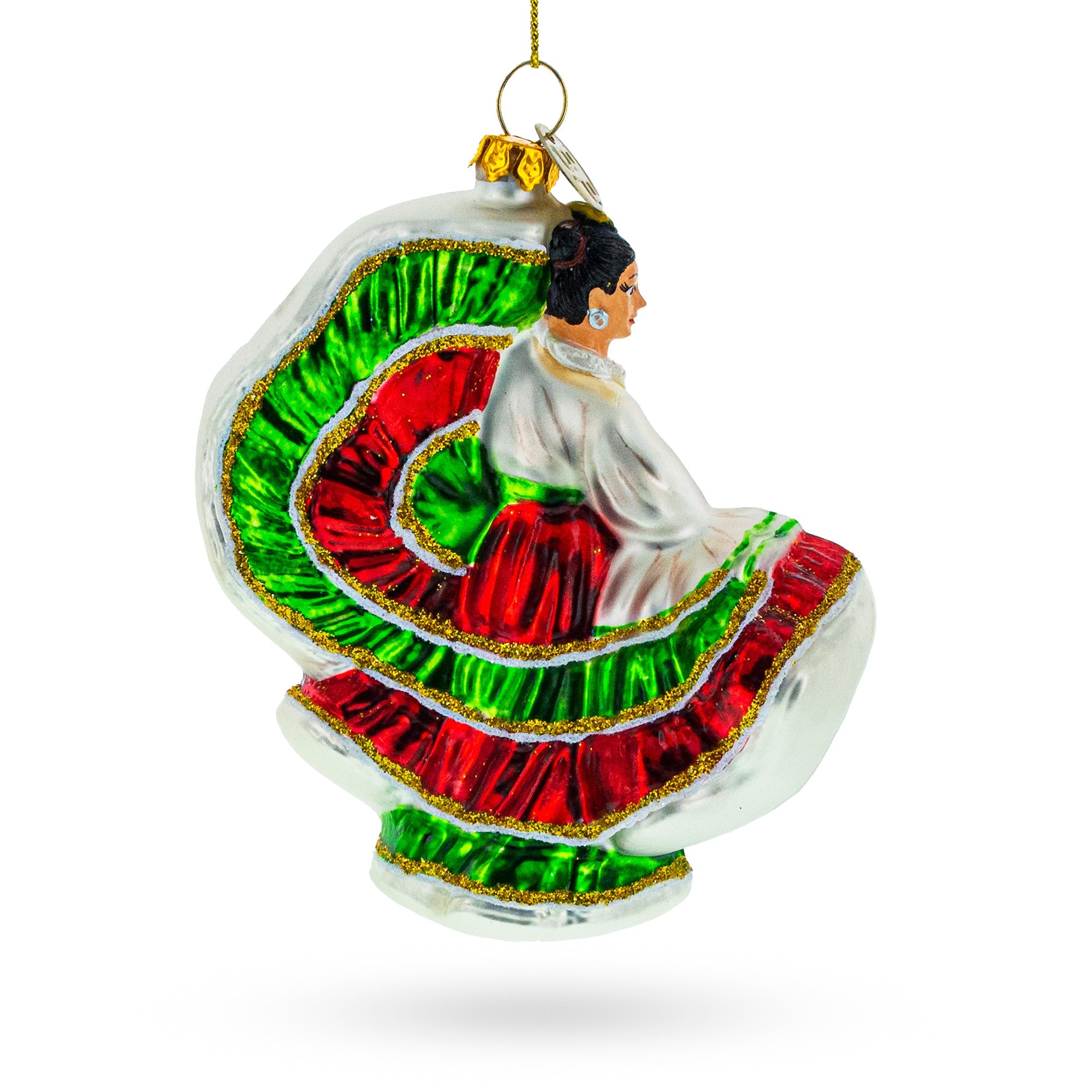 Mexican Folklorico Dancer Glass Christmas Ornament