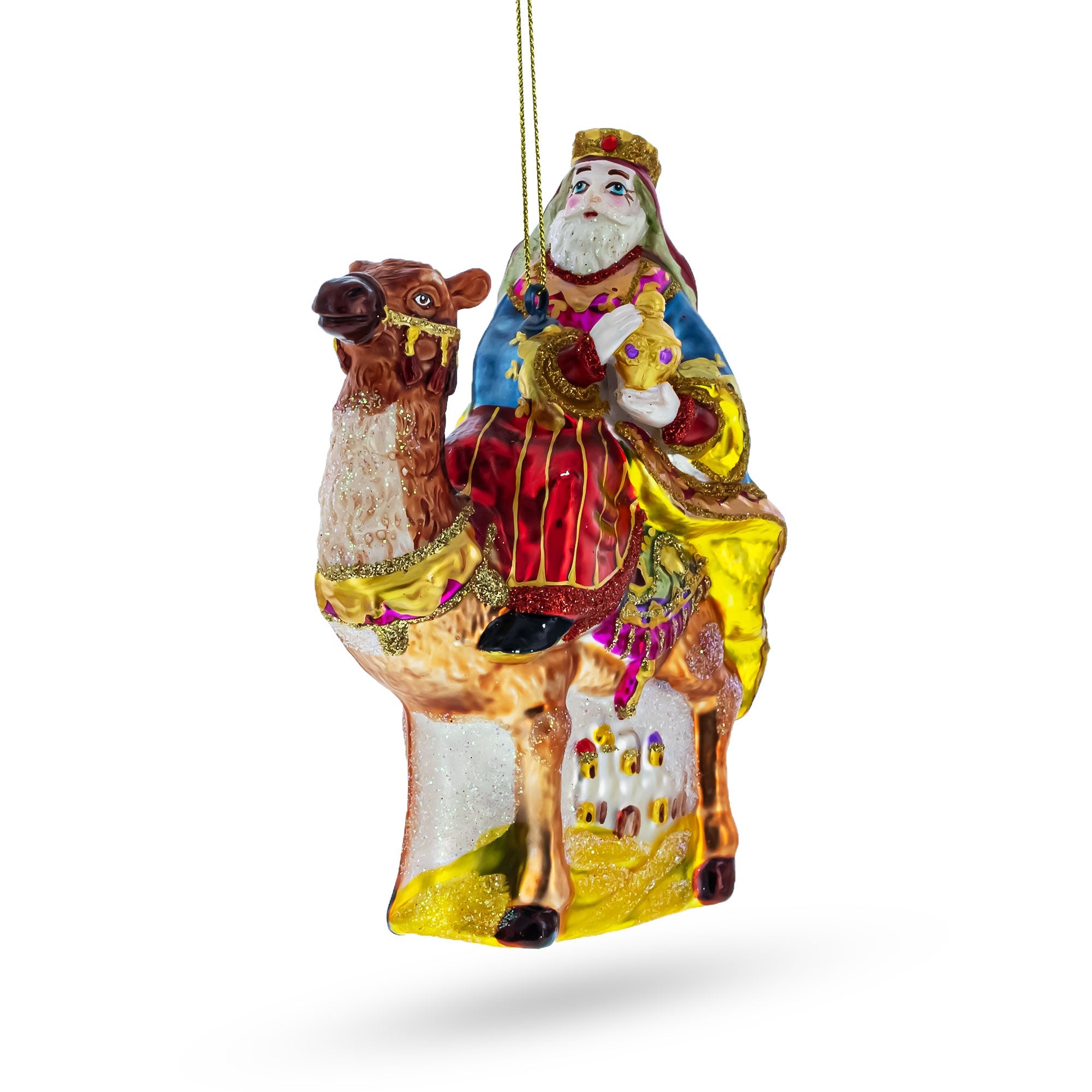 Wiseman on a Camel Glass Christmas Ornament