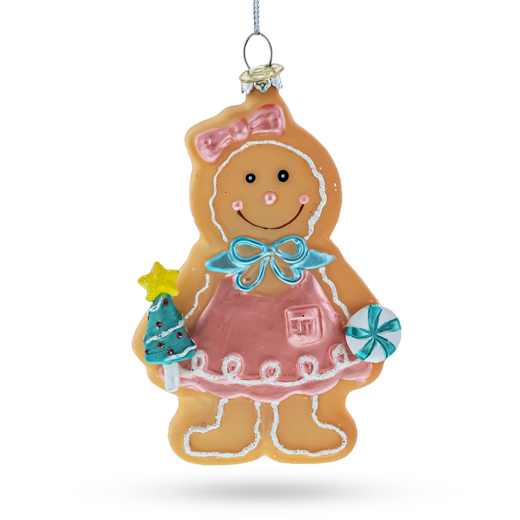Sweet Gingerbread Girl in Festive Attire Glass Christmas Ornament