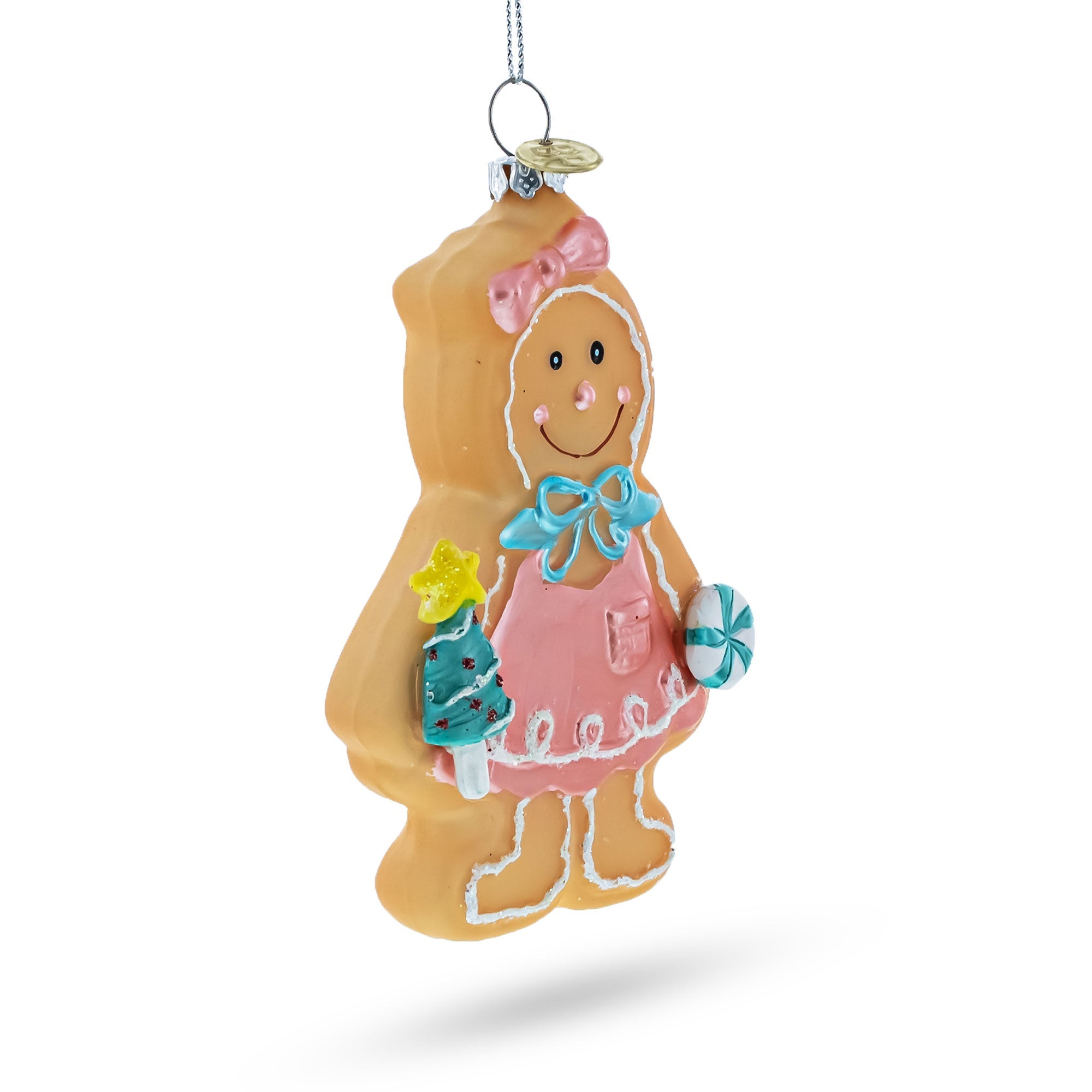 Sweet Gingerbread Girl in Festive Attire Glass Christmas Ornament