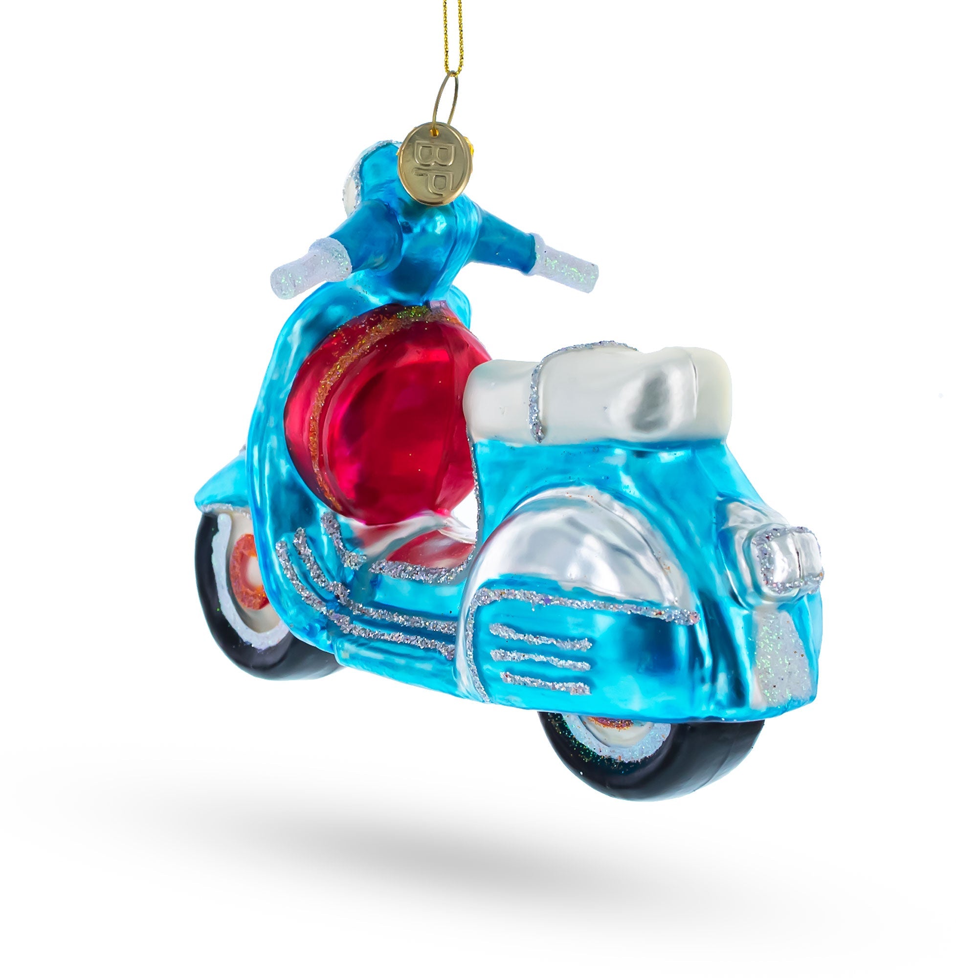 Blue Retro Scooter Glass Christmas Ornament