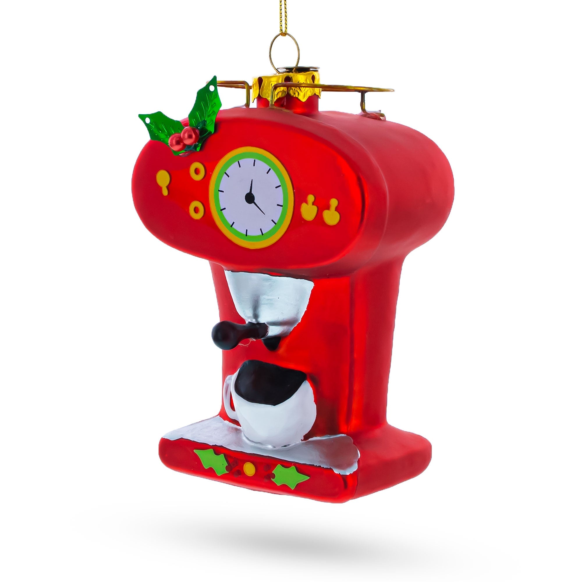 Vintage Red Espresso Machine Glass Christmas Ornament
