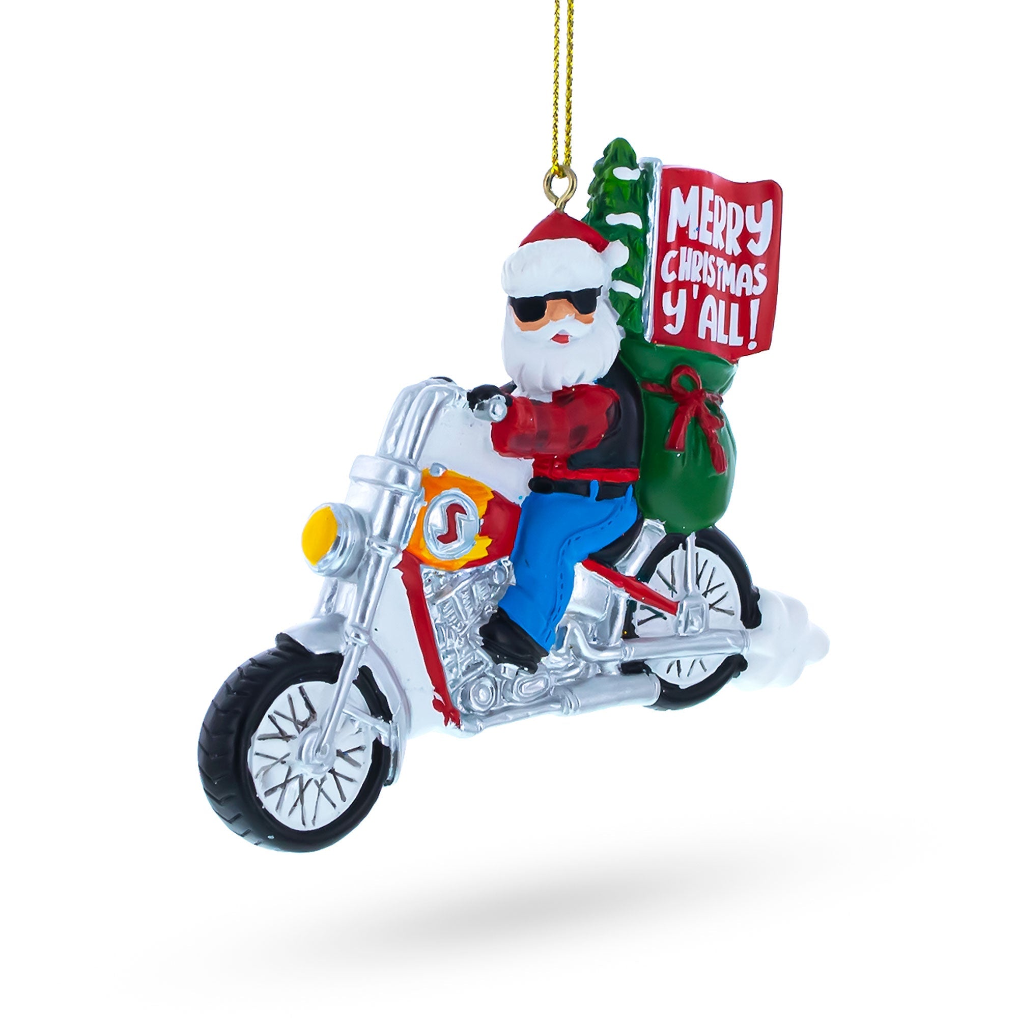 Santa on Festive Motorcycle Resin Christmas Ornament