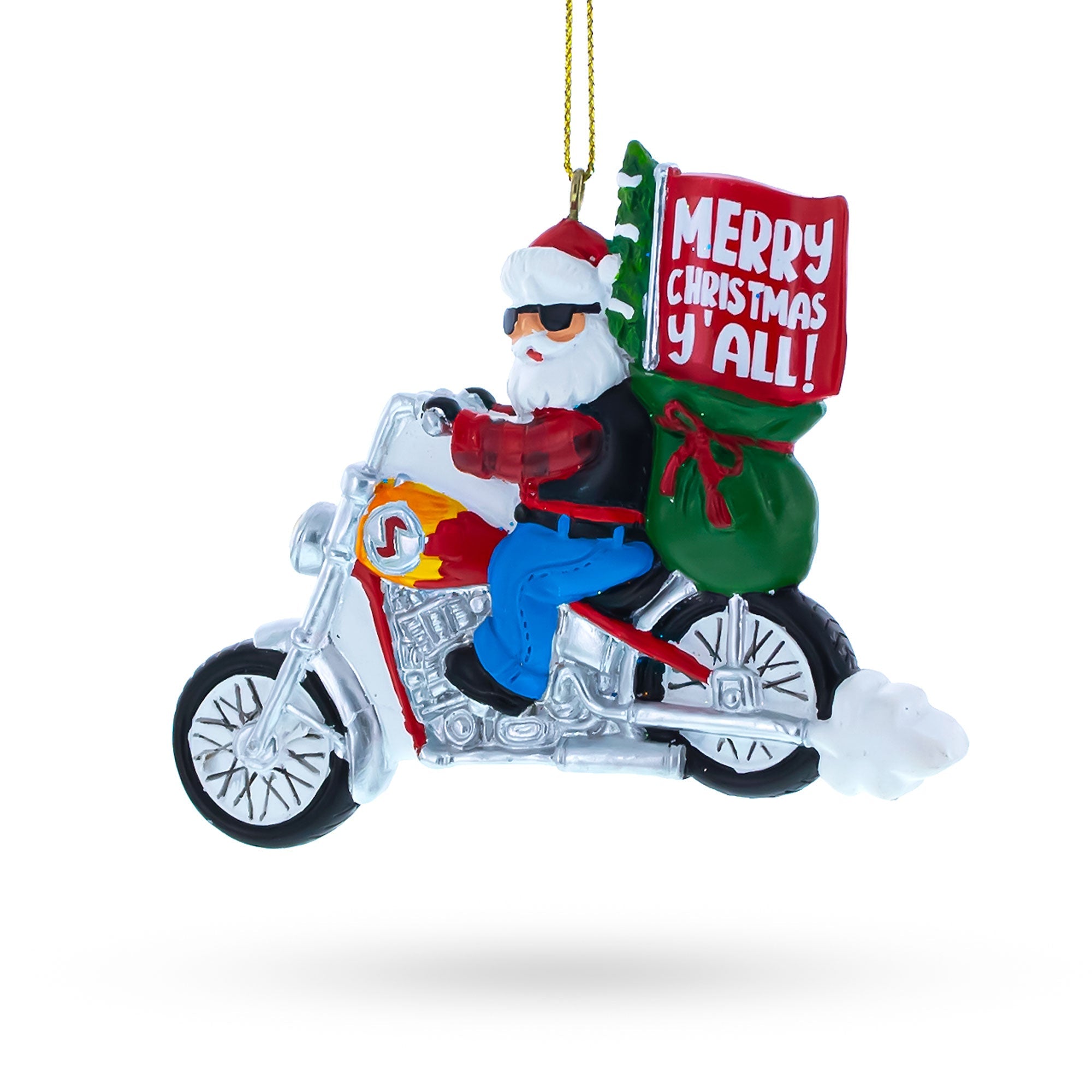 Santa on Festive Motorcycle Resin Christmas Ornament