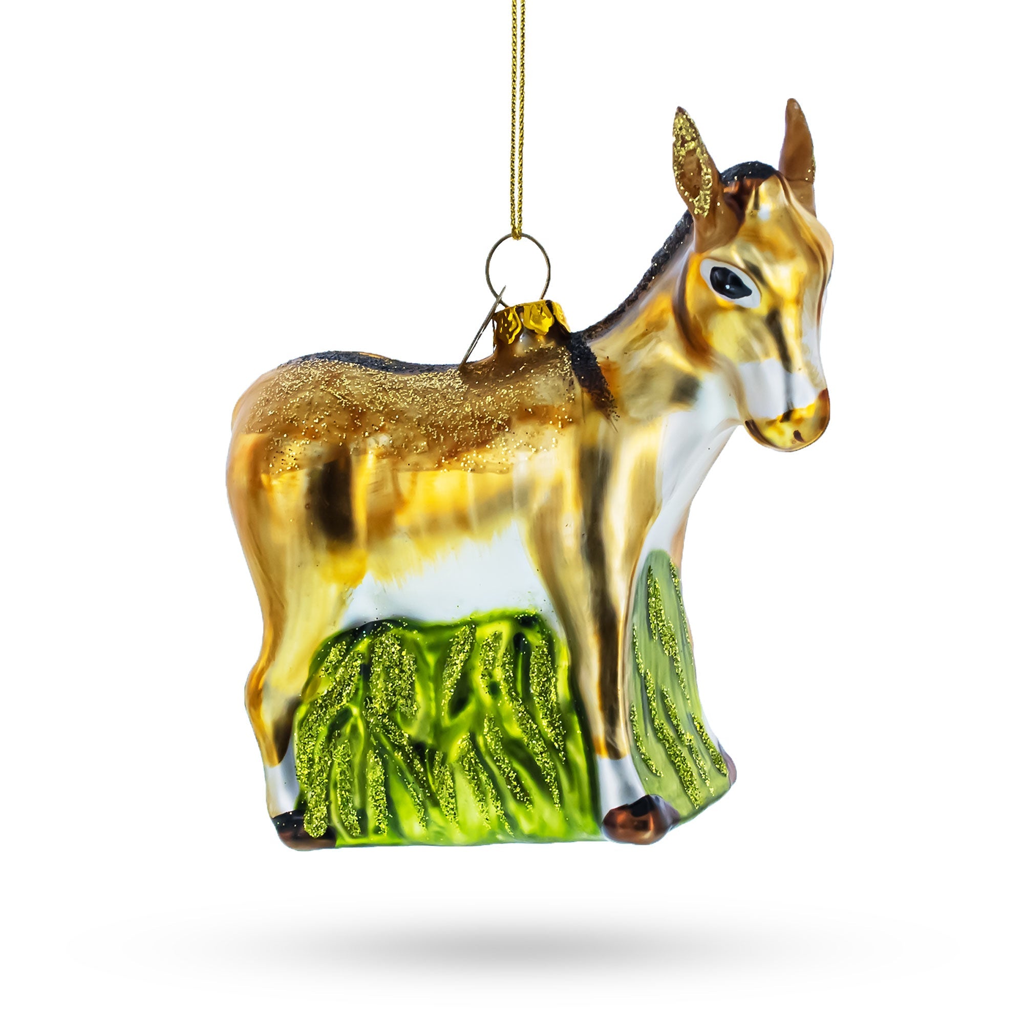 Donkey with Festive Decorations Glass Christmas Ornament