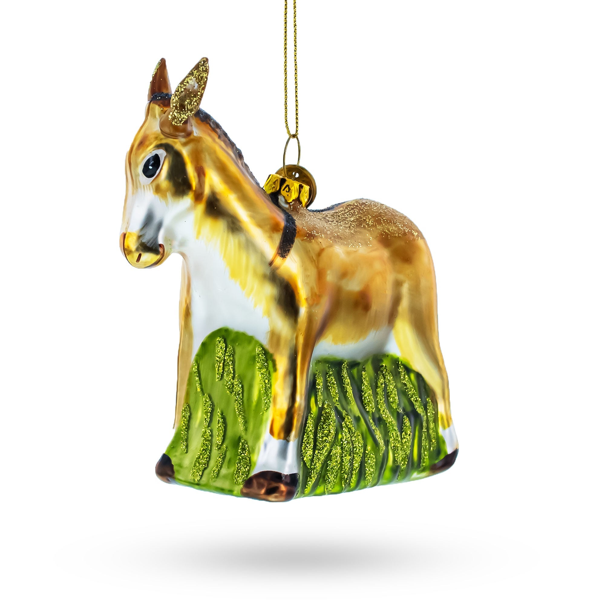 Donkey with Festive Decorations Glass Christmas Ornament