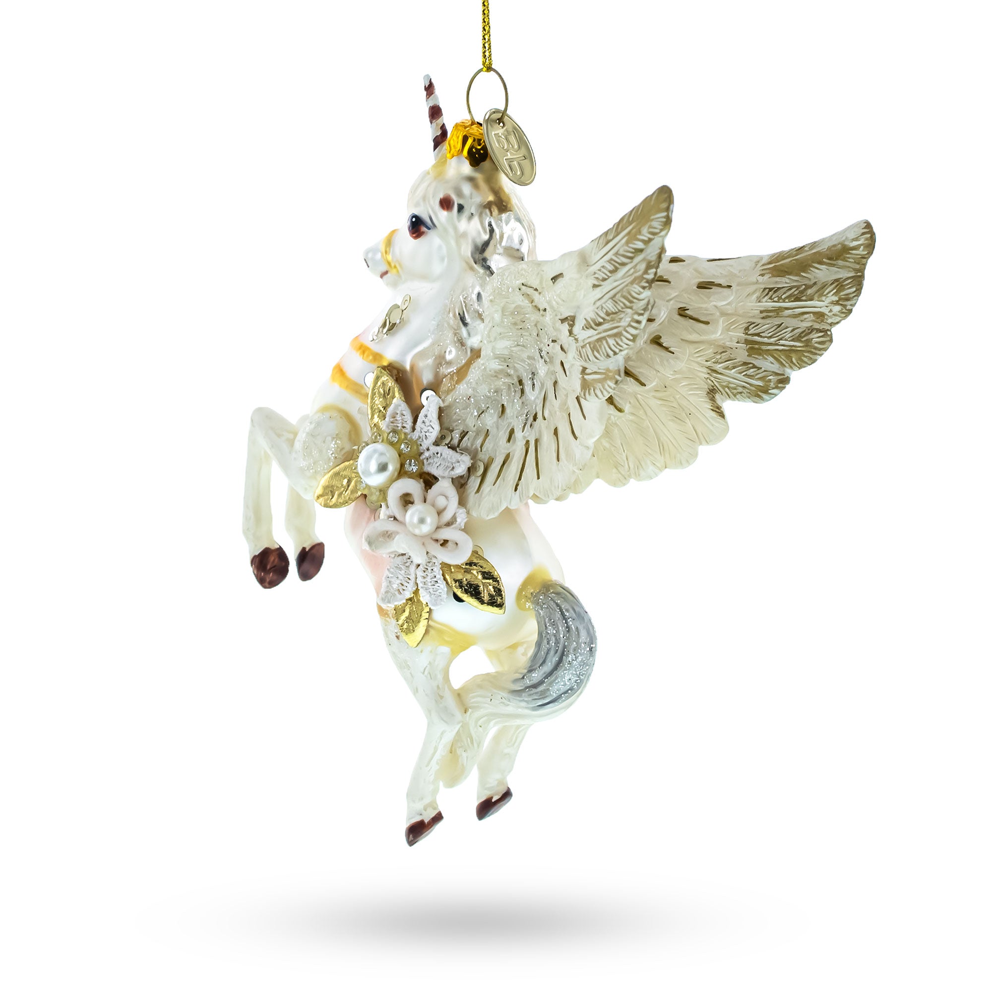 White Unicorn Glass Christmas Ornament