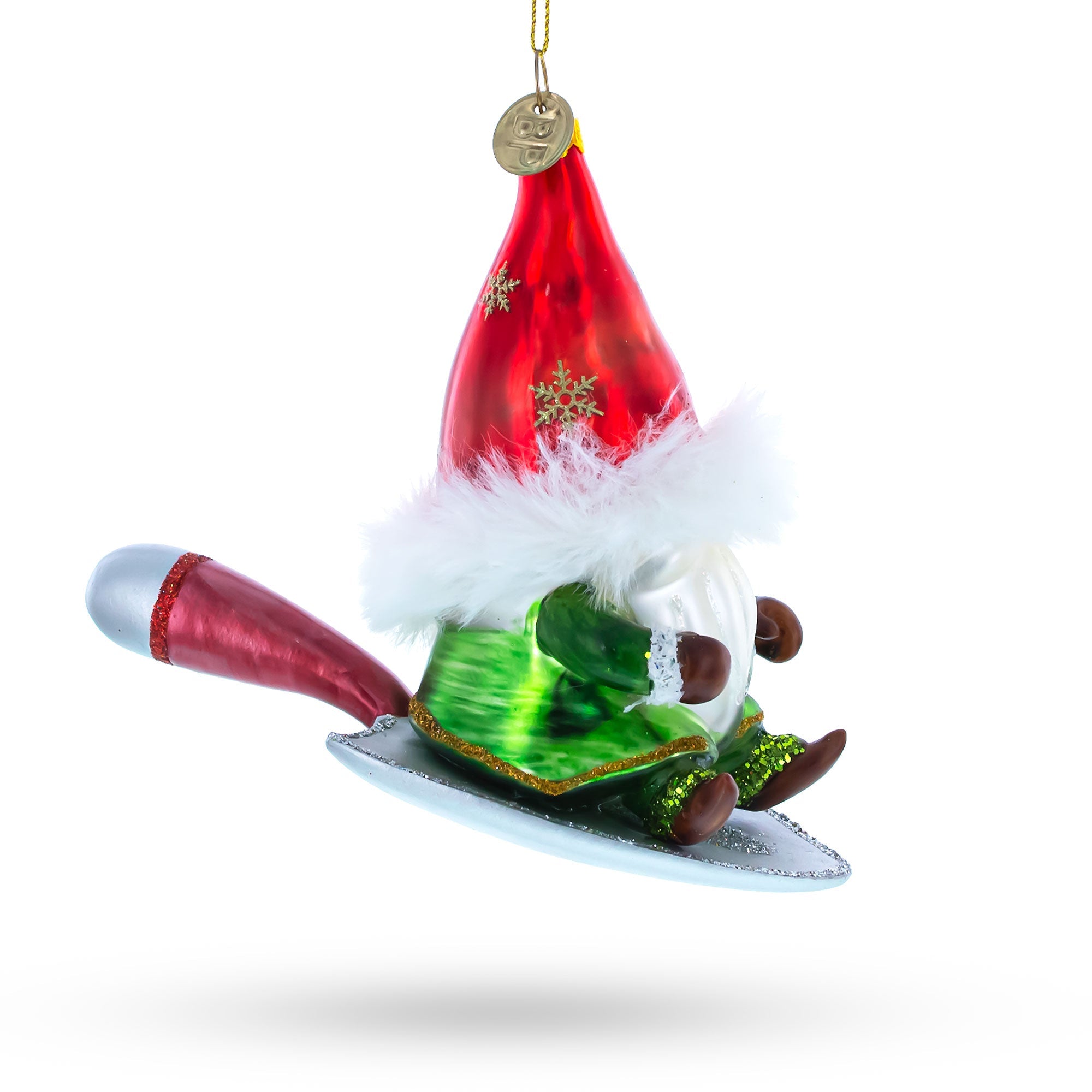 Scandinavian Gnome Riding a Shield Glass Christmas Ornament