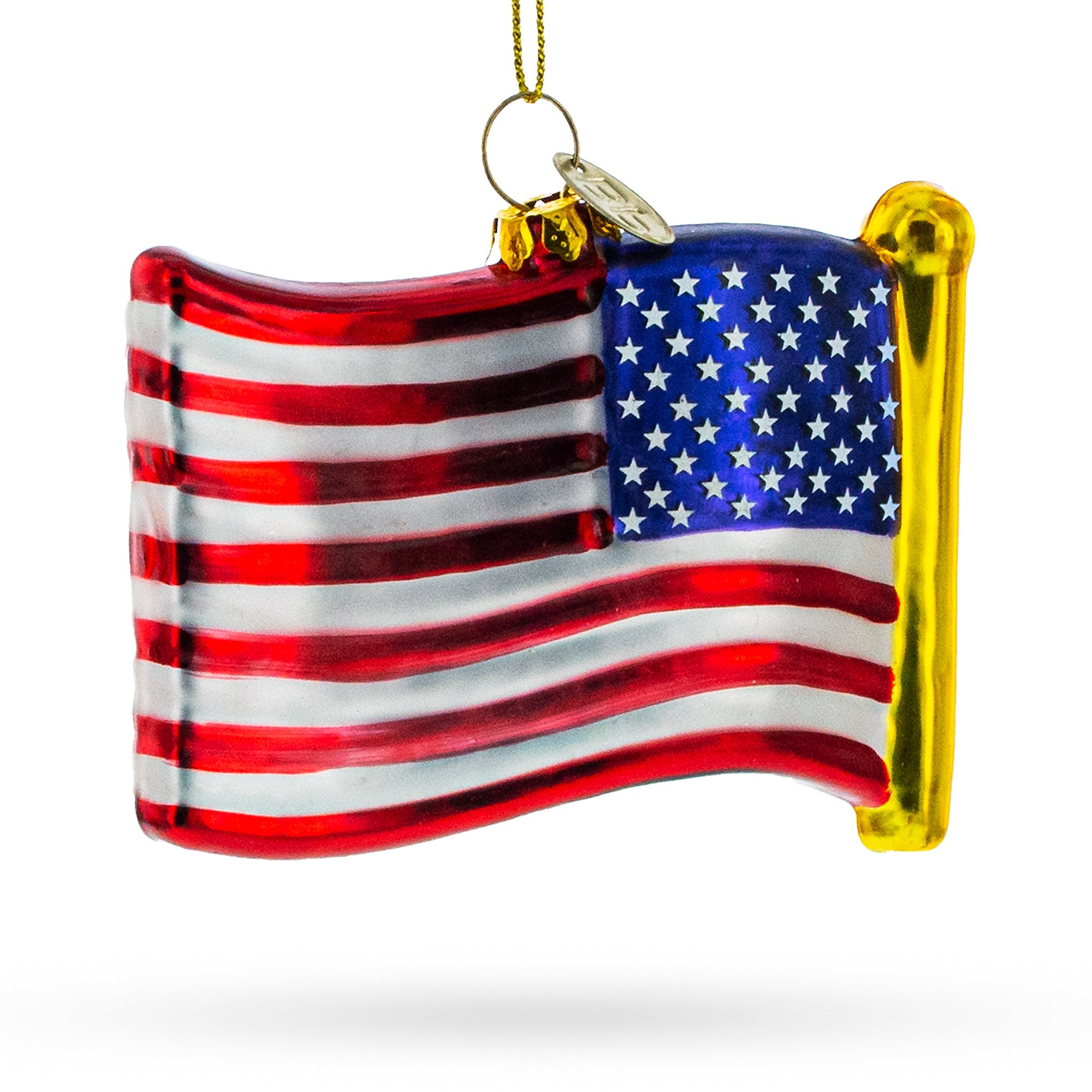 Waving Flag of USA Glass Christmas Ornament