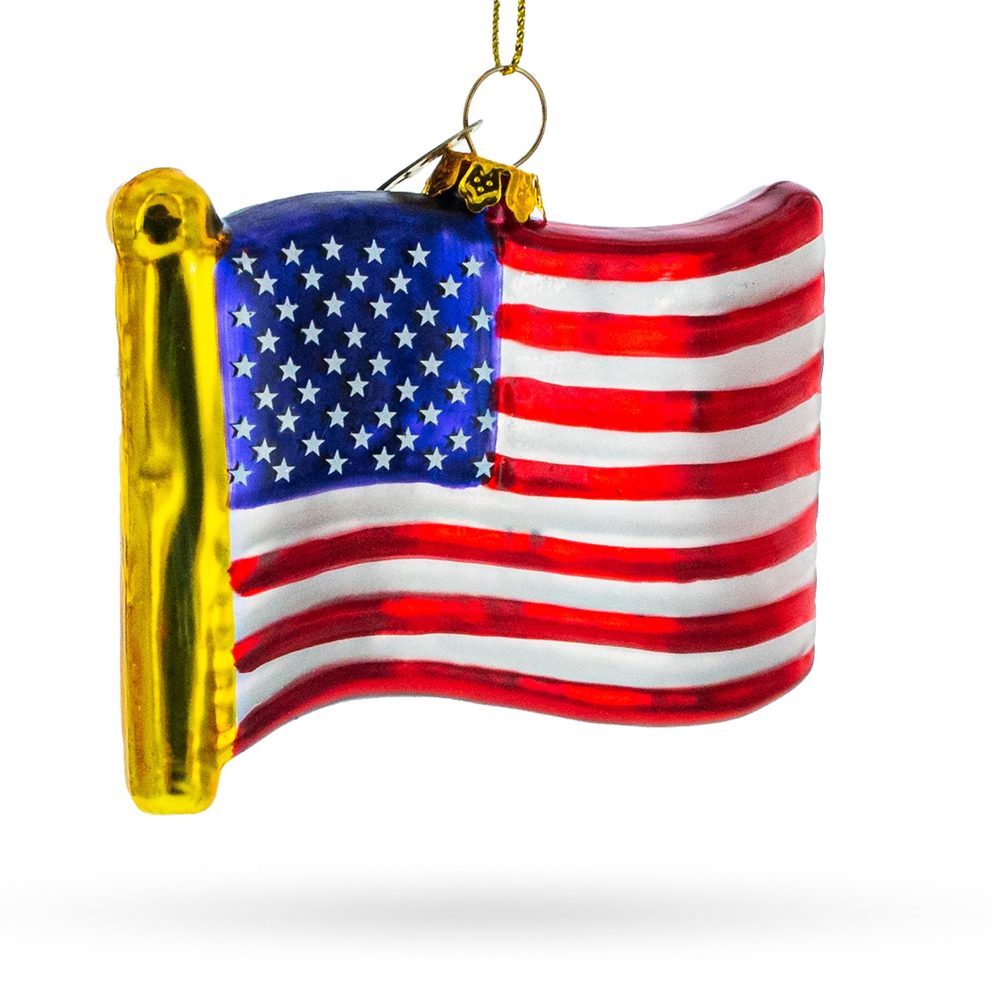 Waving Flag of USA Glass Christmas Ornament