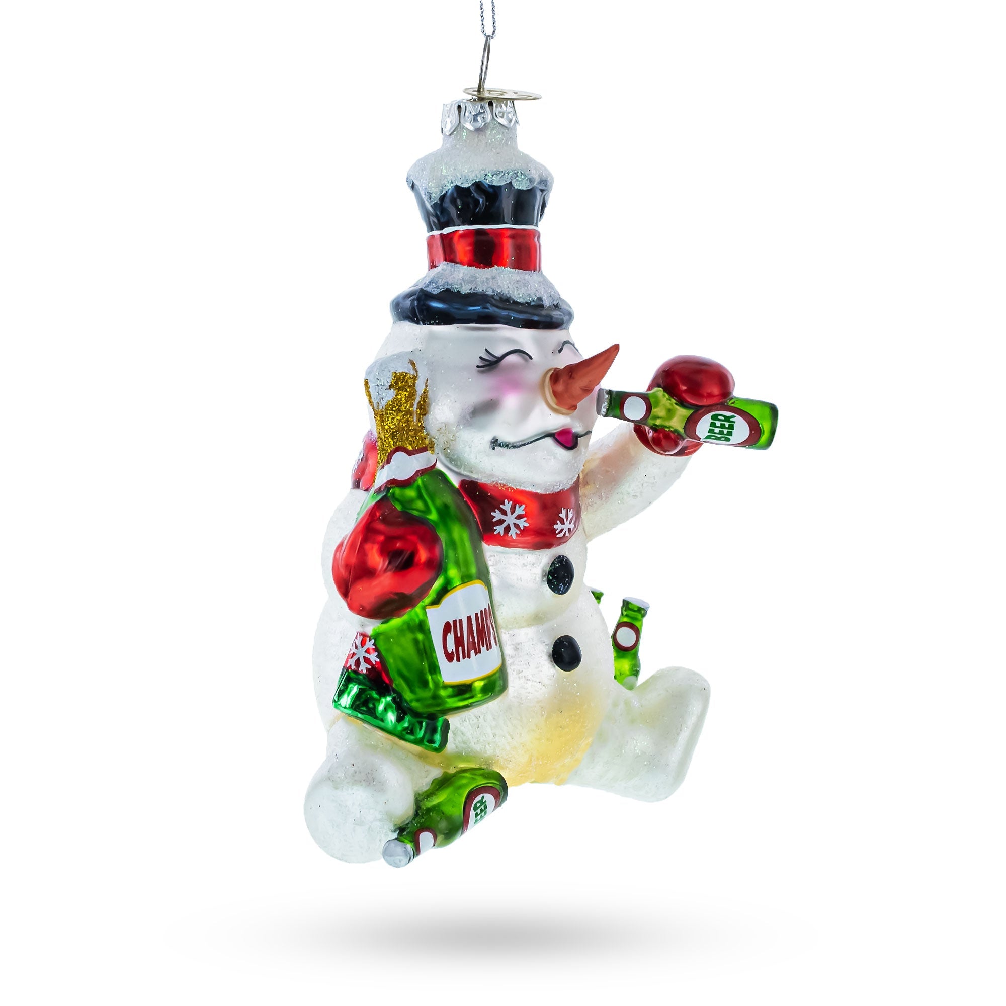 Snowman Bartender Glass Christmas Ornament