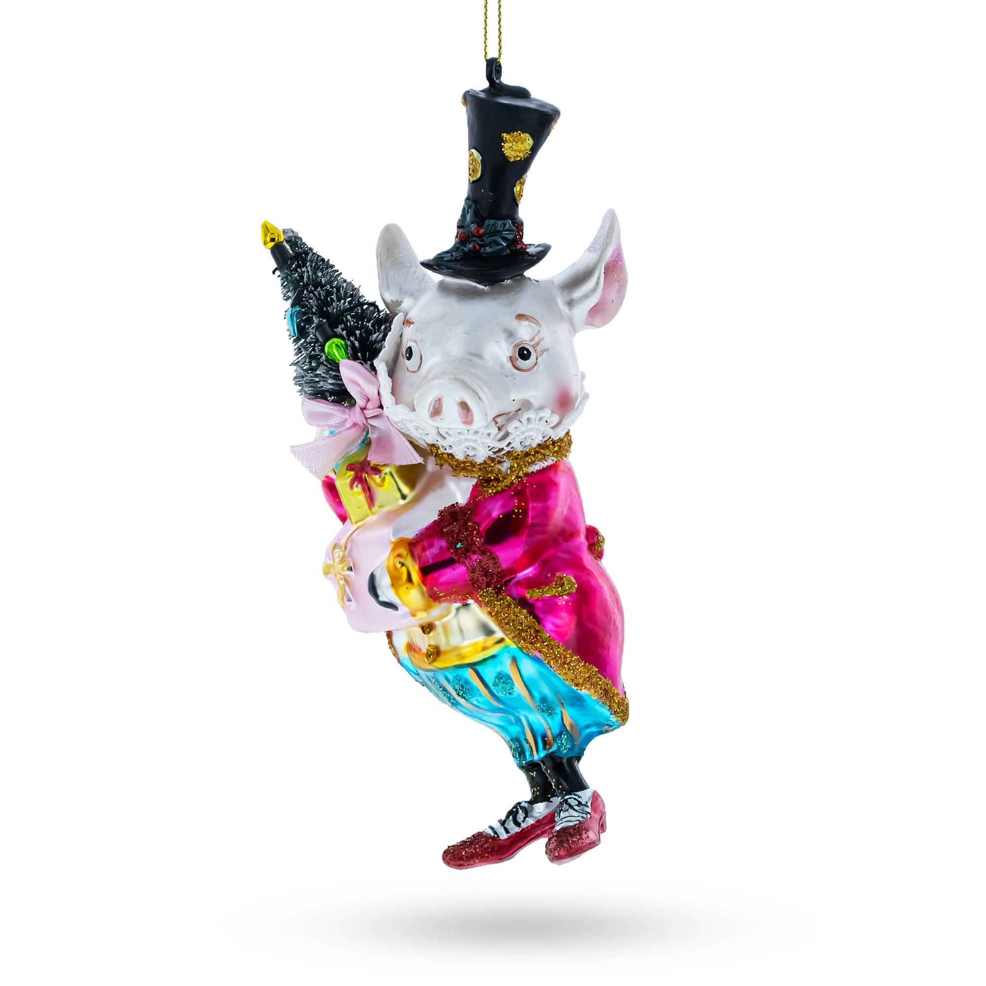 Vintage-Style Dapper Pig Glass Christmas Ornament BestPysanky