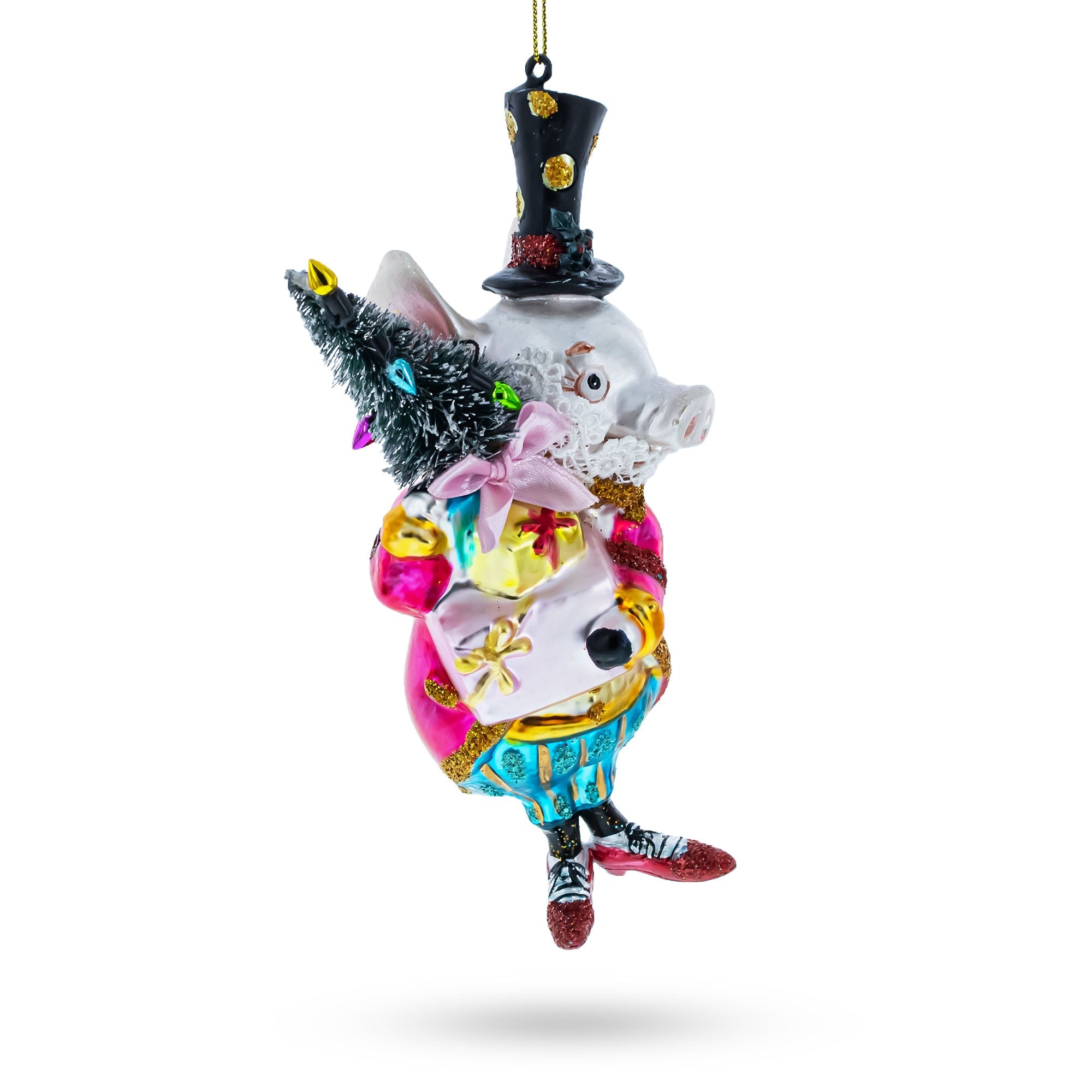 Vintage-Style Dapper Pig Glass Christmas Ornament BestPysanky