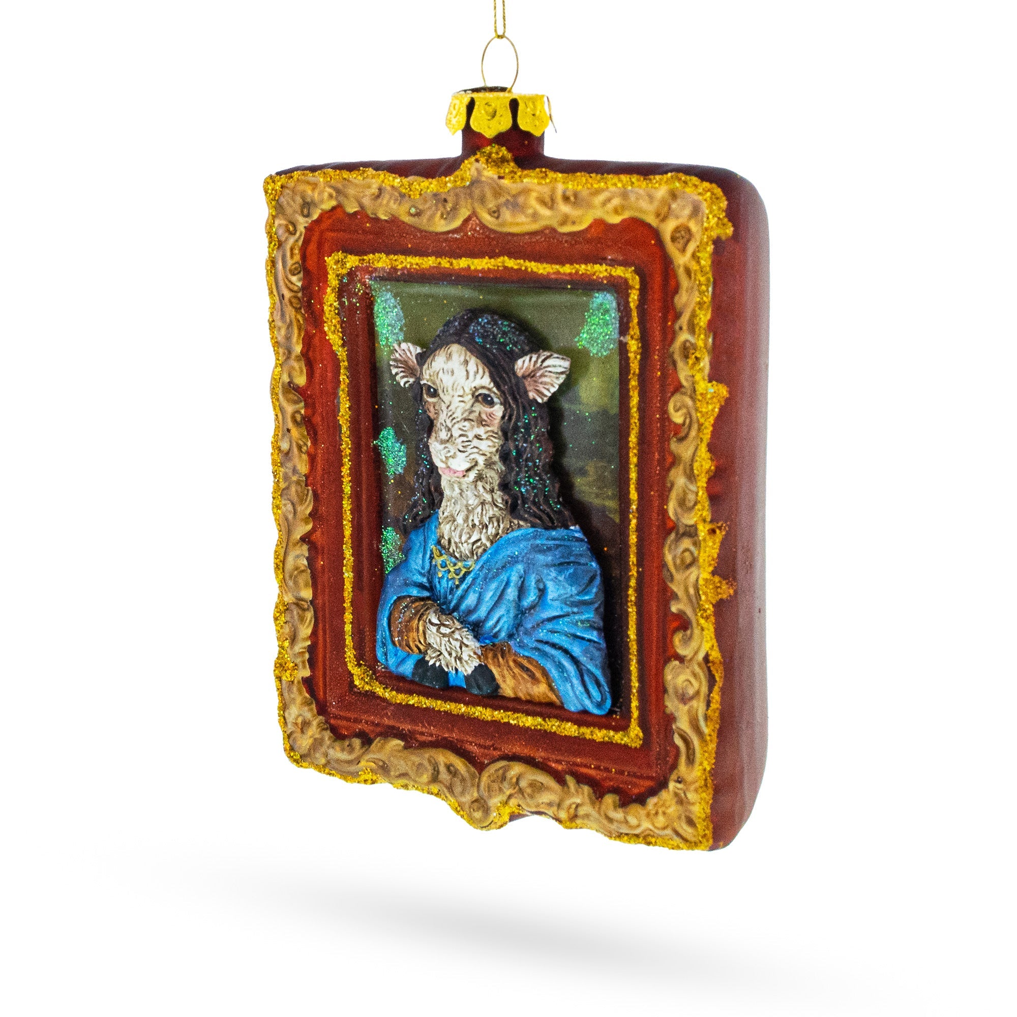 Mona Lisa Sheep Glass Christmas Ornament