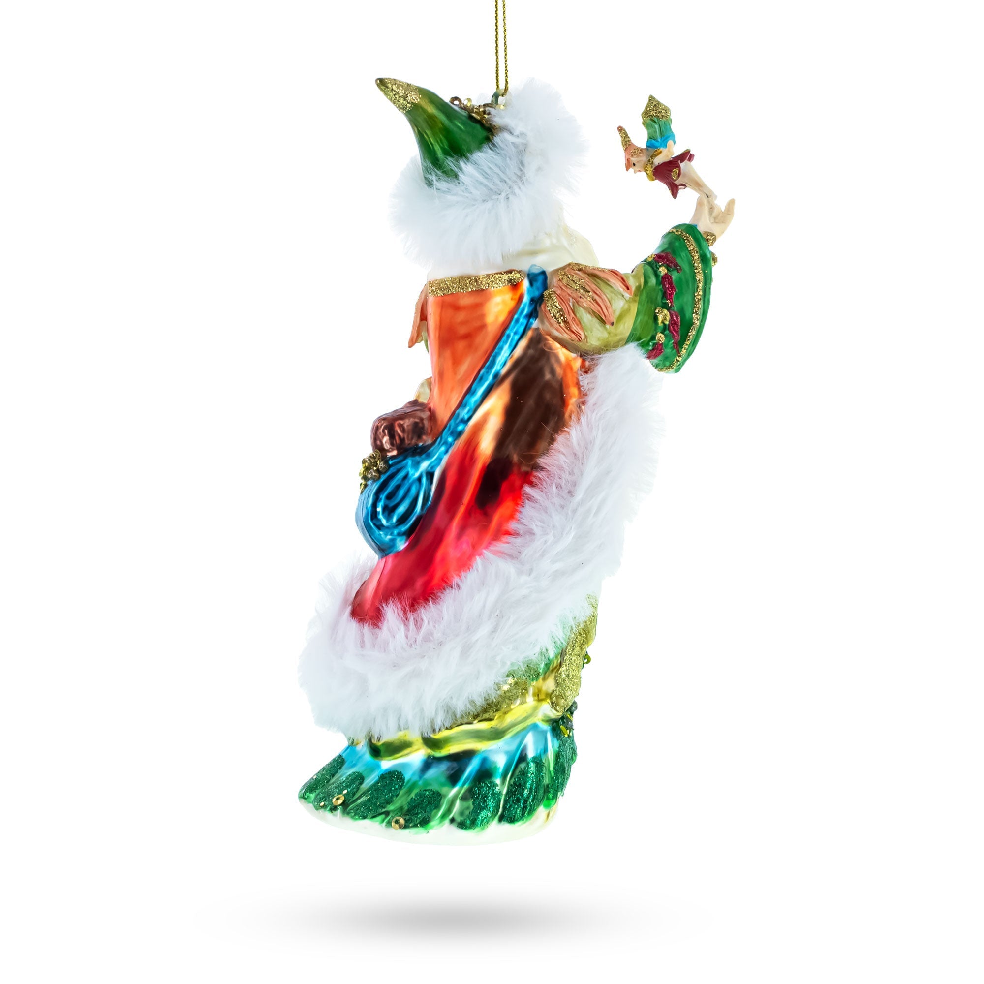 Woodland Santa with Birds Glass Christmas Ornament