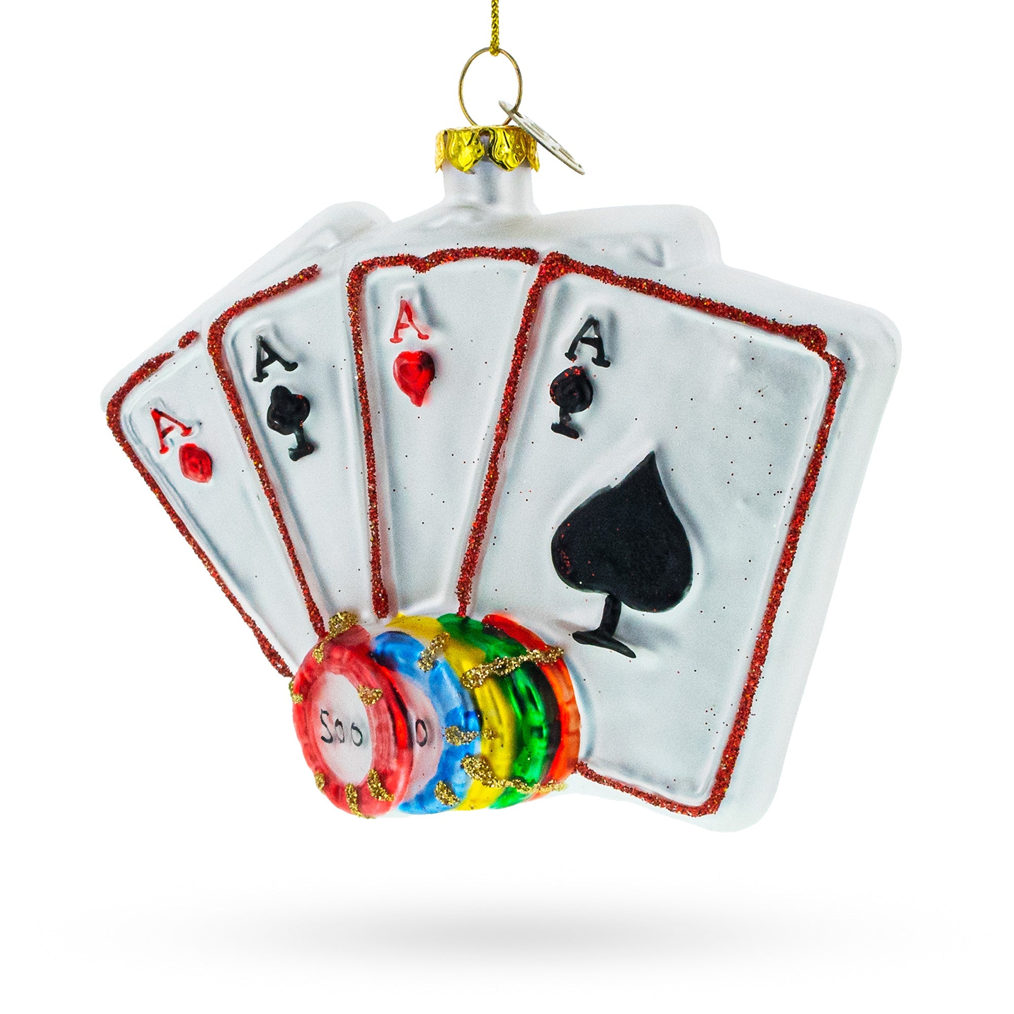 Casino Chips and Playing Cards Glass Christmas Ornament