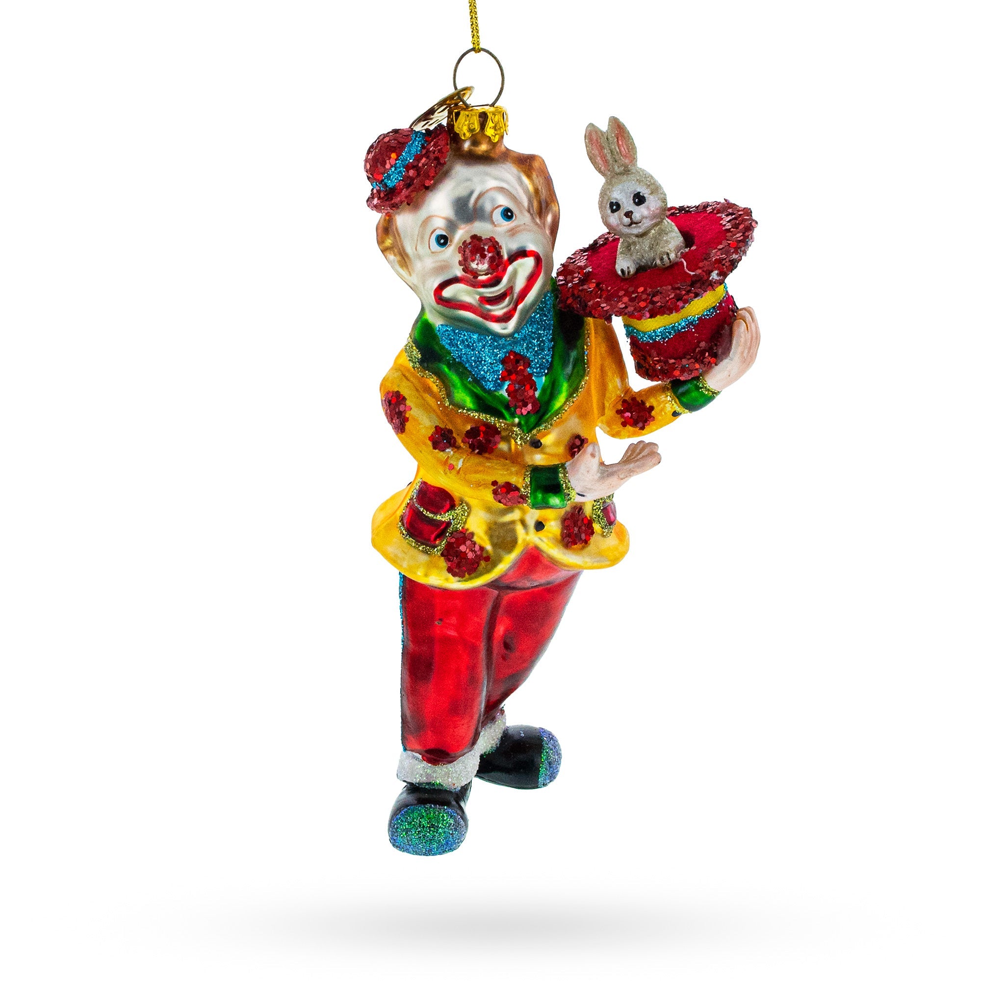 Whimsical Magician Clown Rabbit in a Hat Trick Glass Christmas Ornament