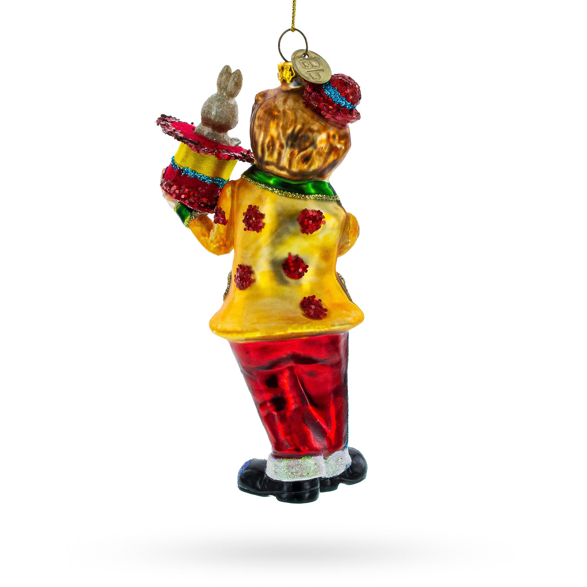 Whimsical Magician Clown Rabbit in a Hat Trick Glass Christmas Ornament