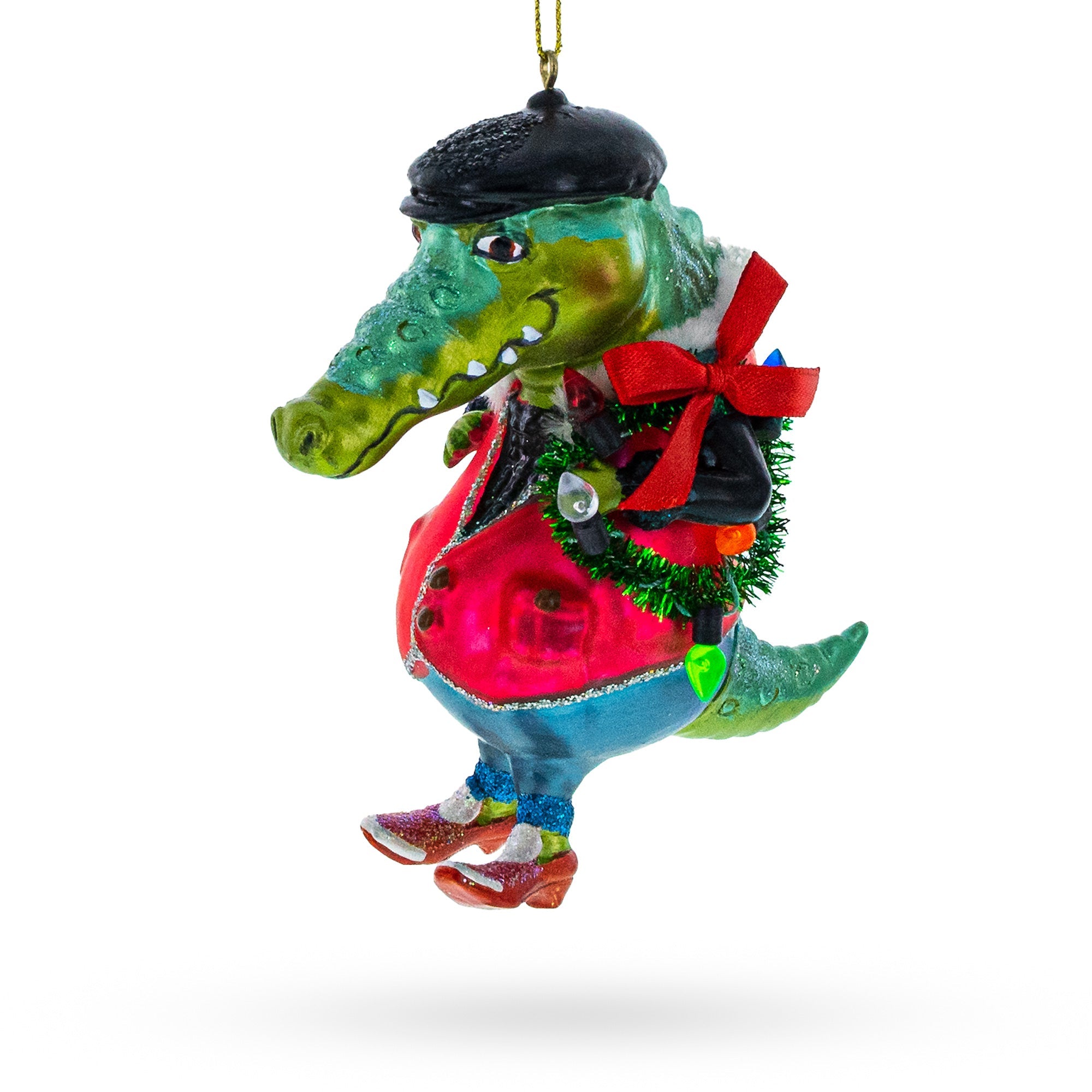 Alligator Wearing Costume Glass Christmas Ornament