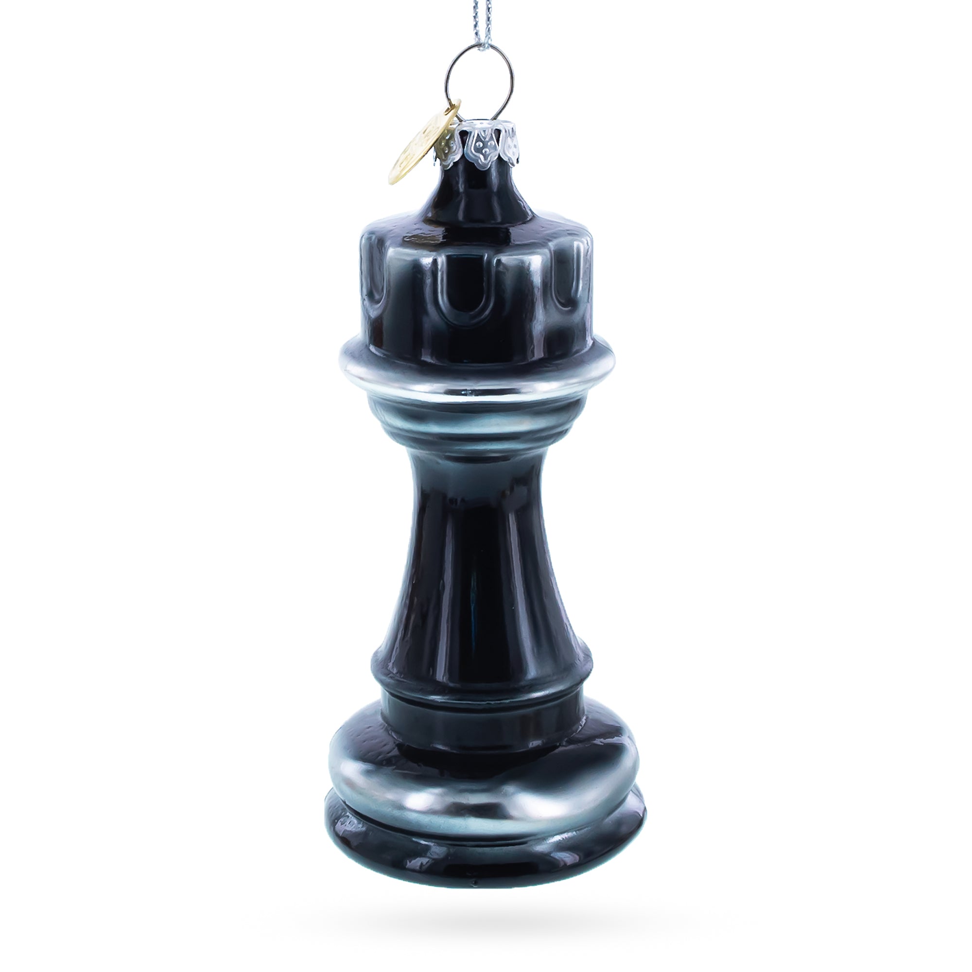 Black Rook (Castle) Chess Glass Christmas Ornament