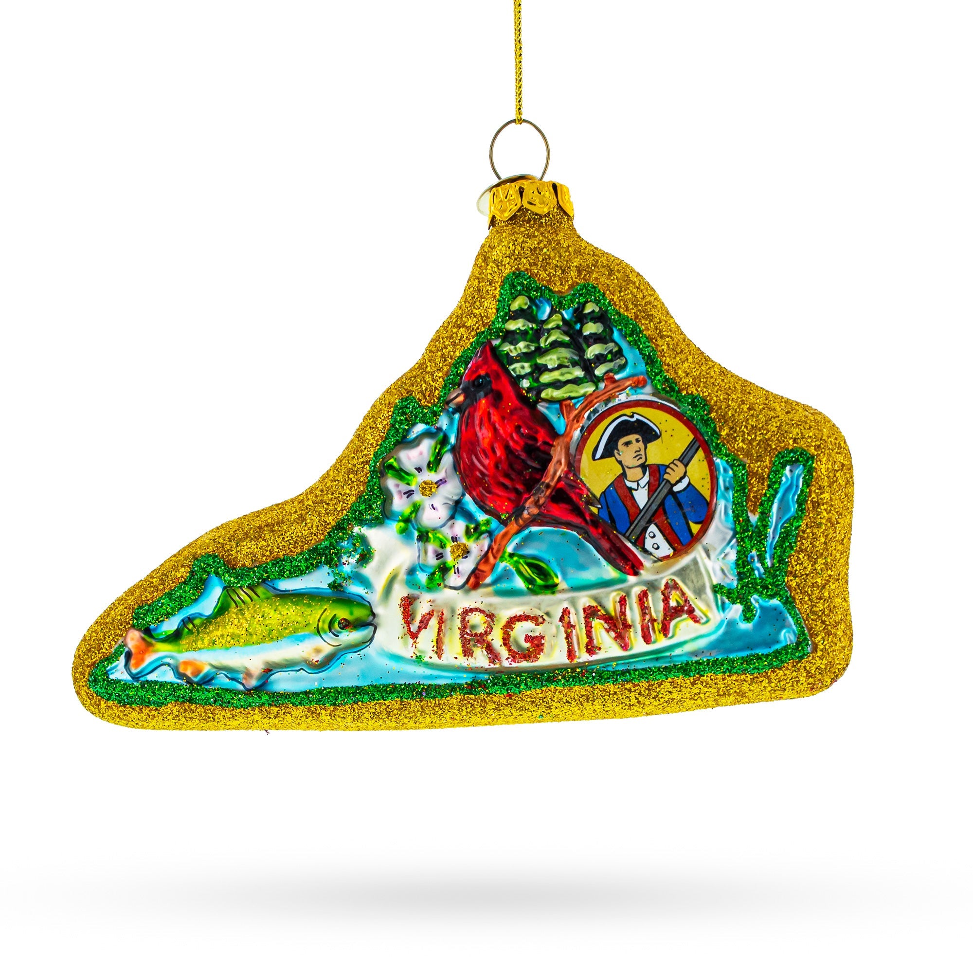 State of Virginia Symbols, USA Glass Christmas Ornament BestPysanky