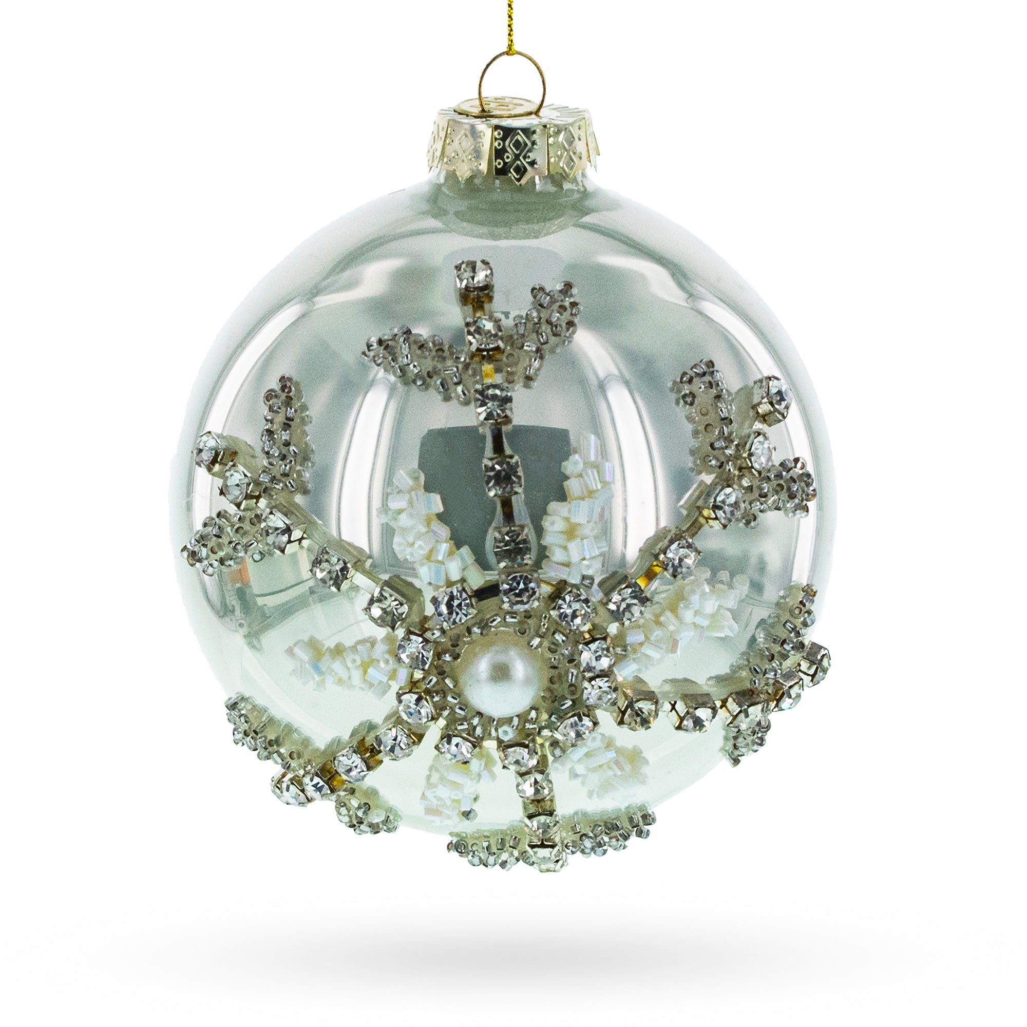 Silver Glitter Snowflake Glass Ball Christmas Ornament
