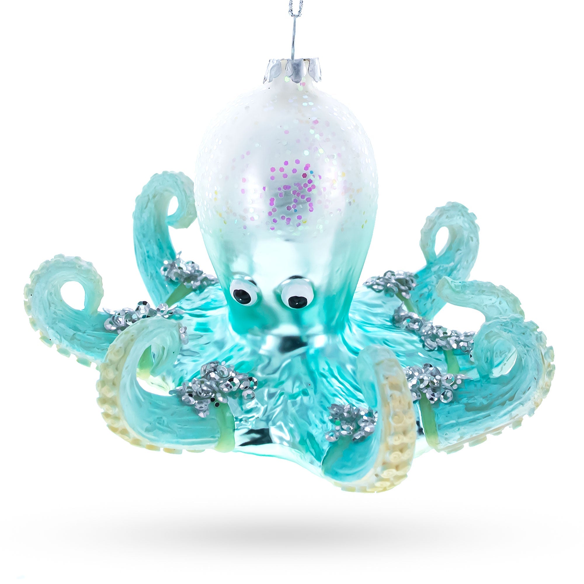 Blue Octopus Glass Christmas Ornament