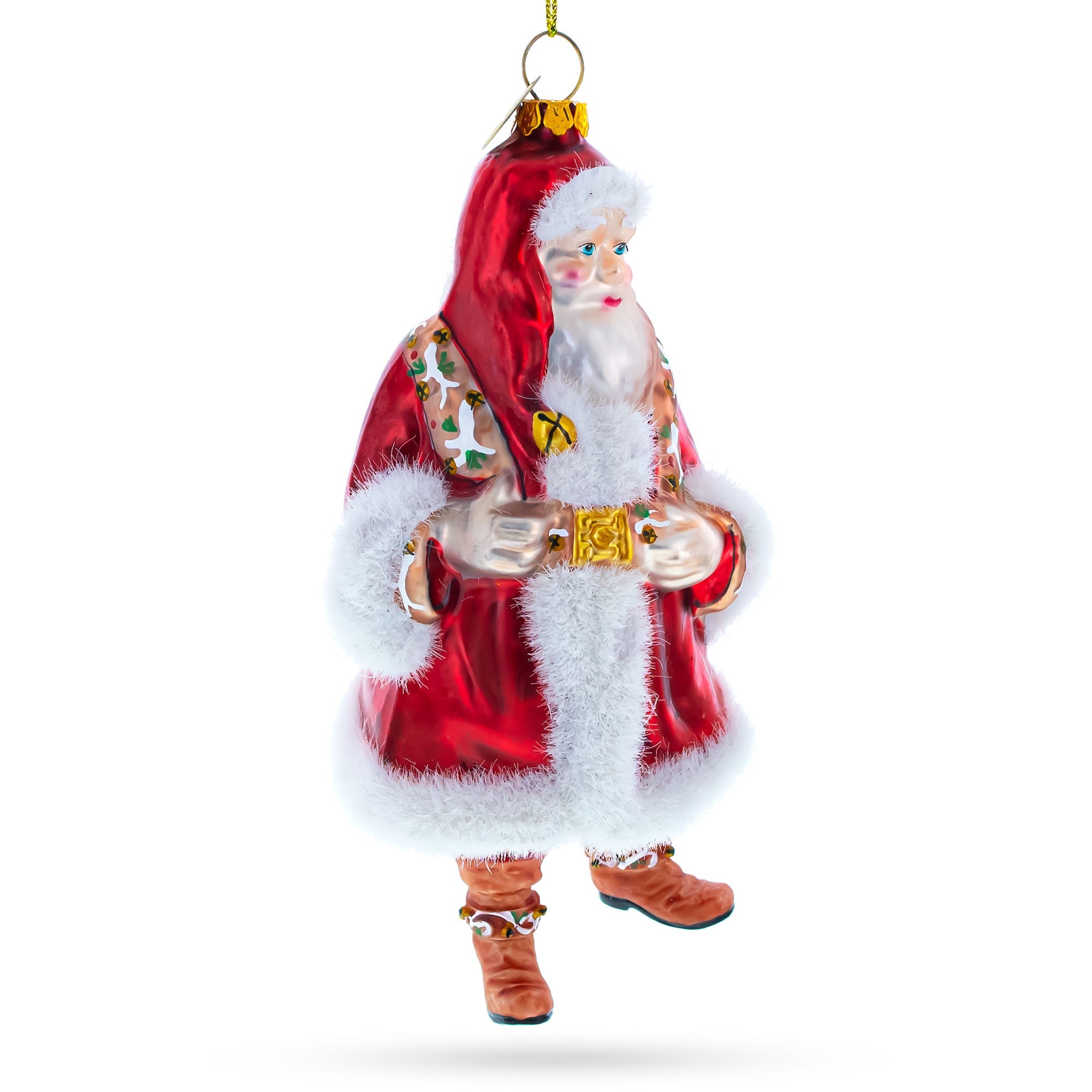 Classic Santa in Fur-Trimmed Coat Glass Christmas Ornament