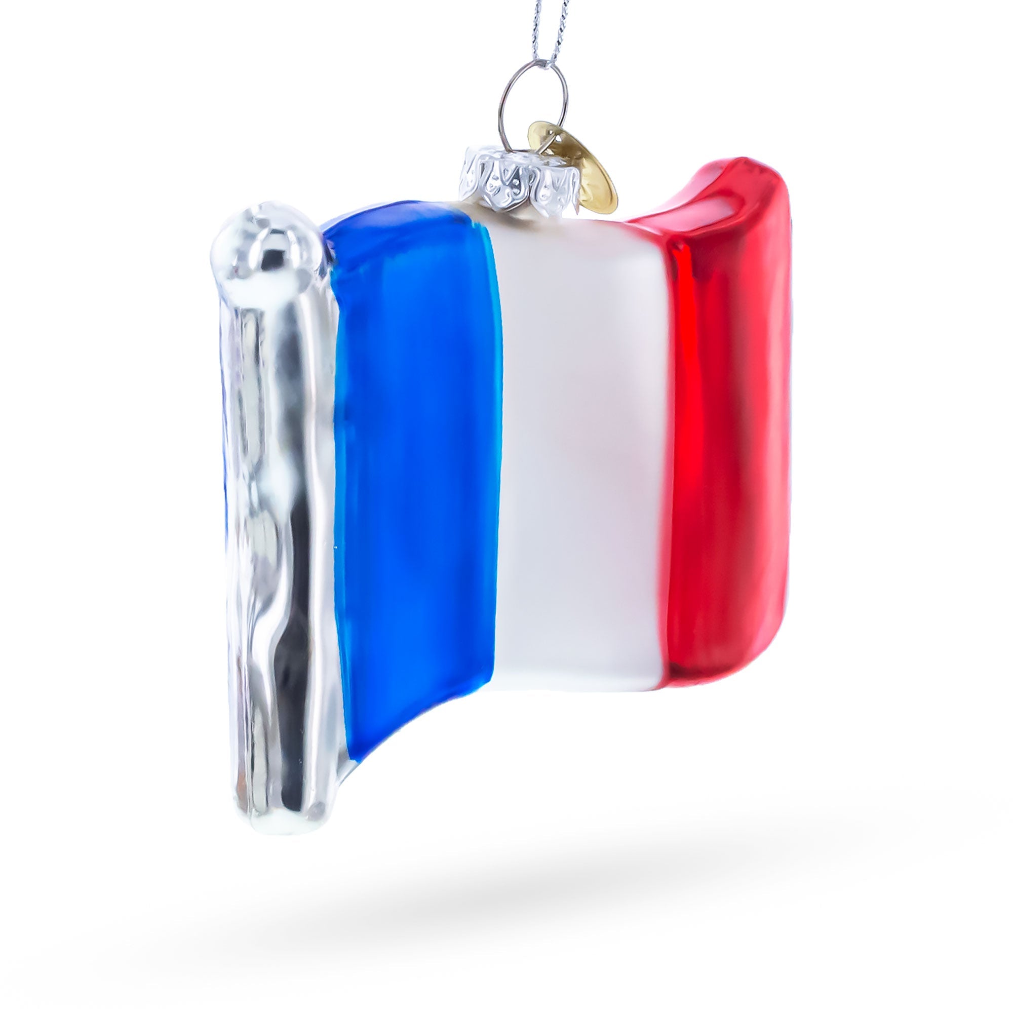 Waving Flag of France Glass Christmas Ornament