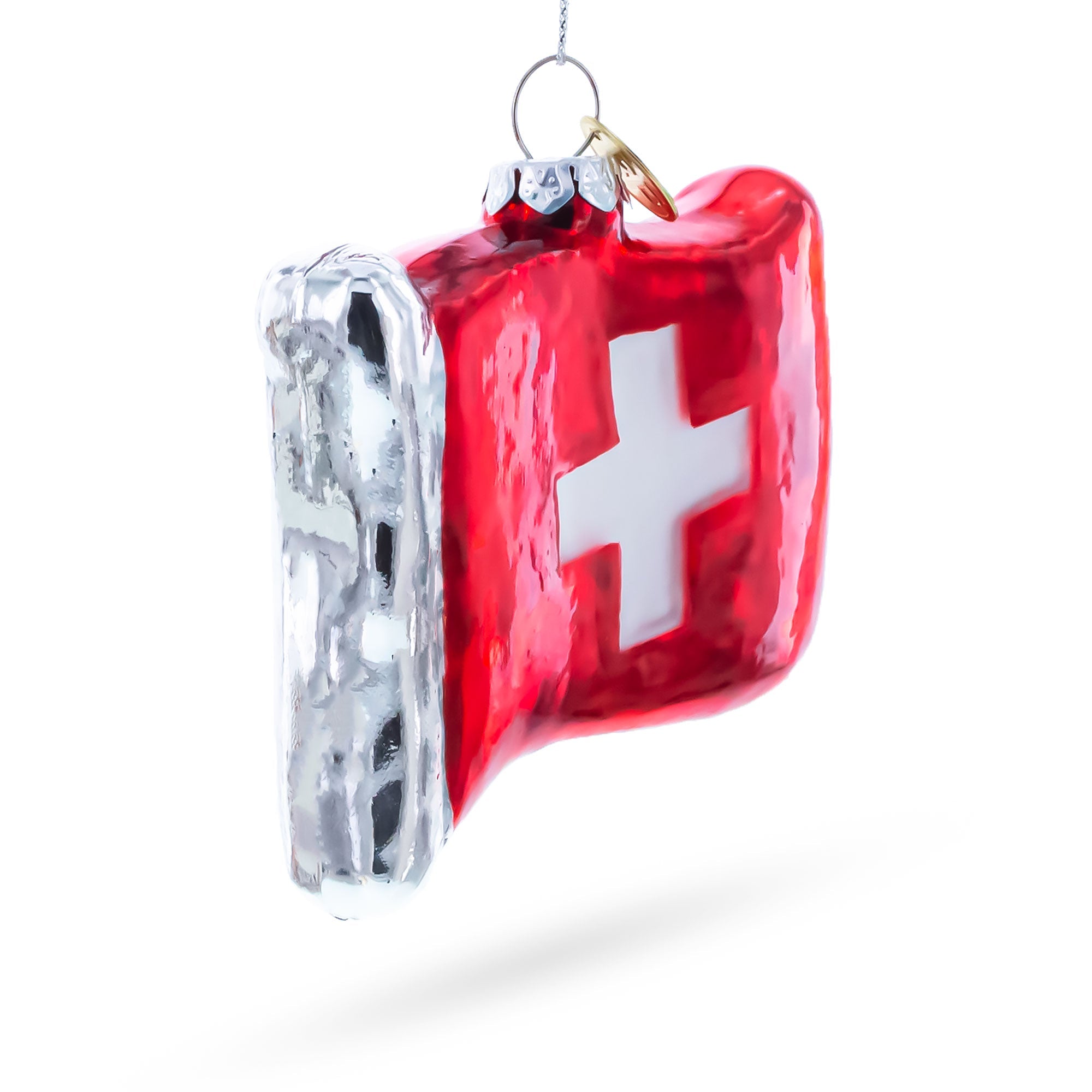Waving Flag of Switzerland Glass Christmas Ornament