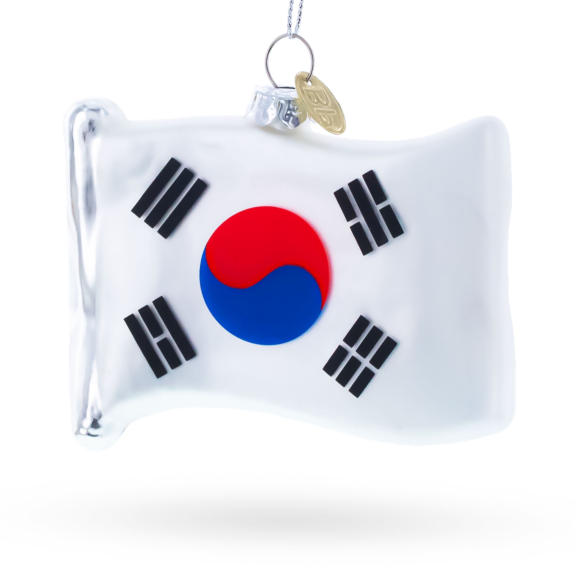 Waving Flag of South Korea Glass Christmas Ornament