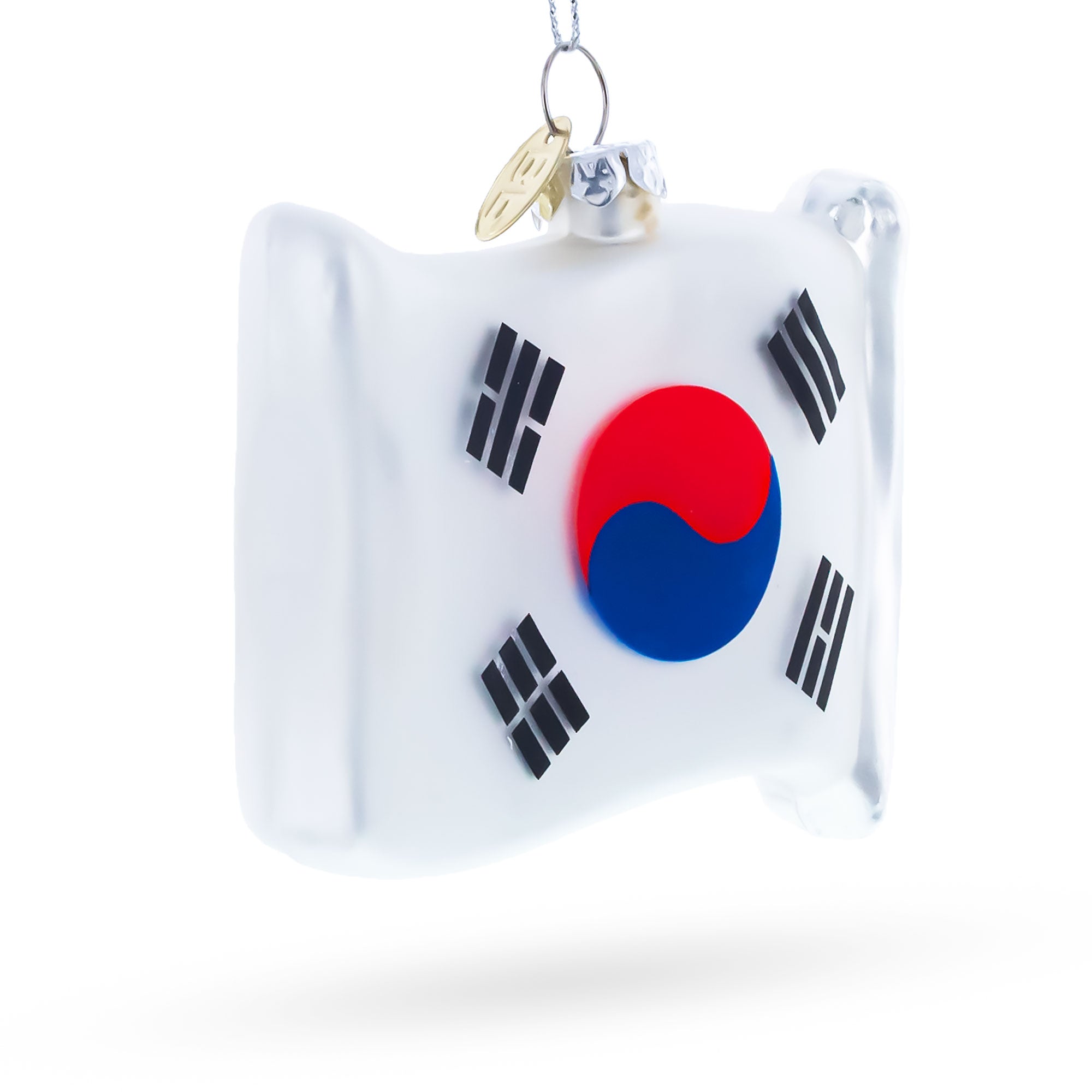 Waving Flag of South Korea Glass Christmas Ornament