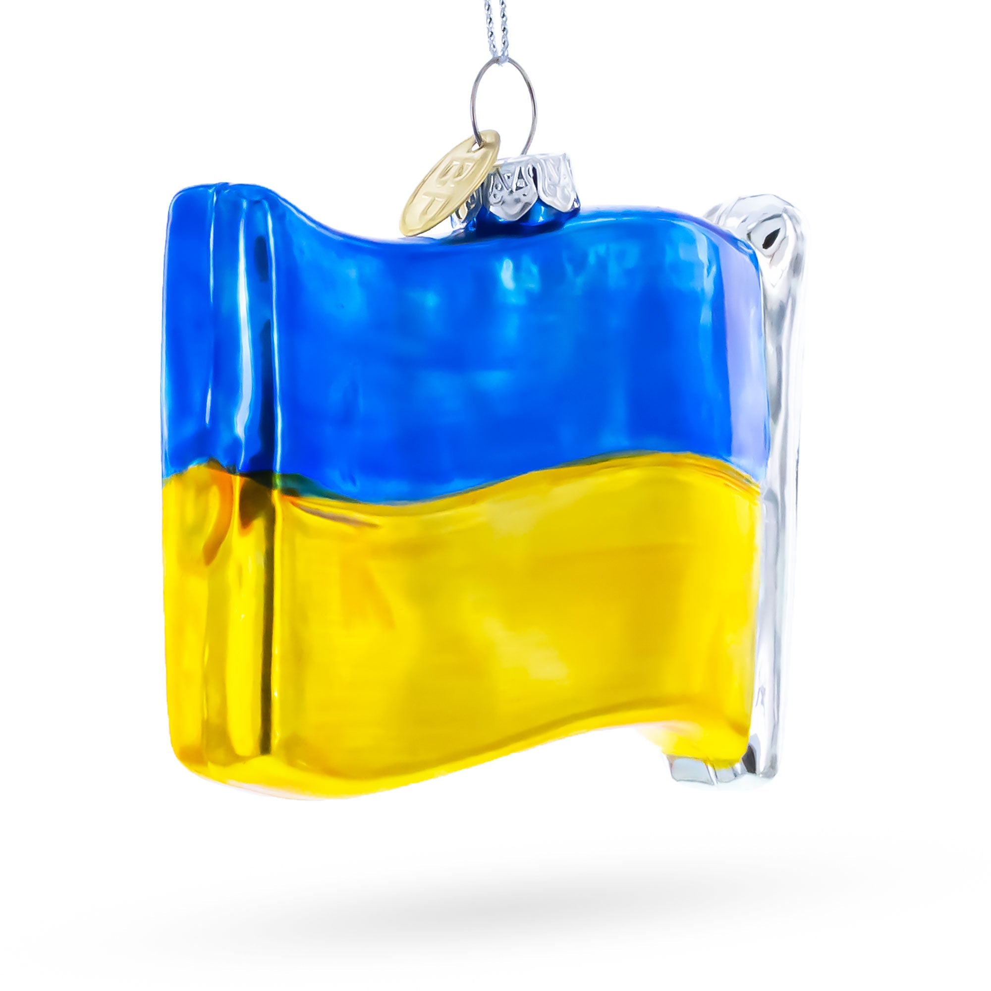 Waving Flag of Ukraine Glass Christmas Ornament