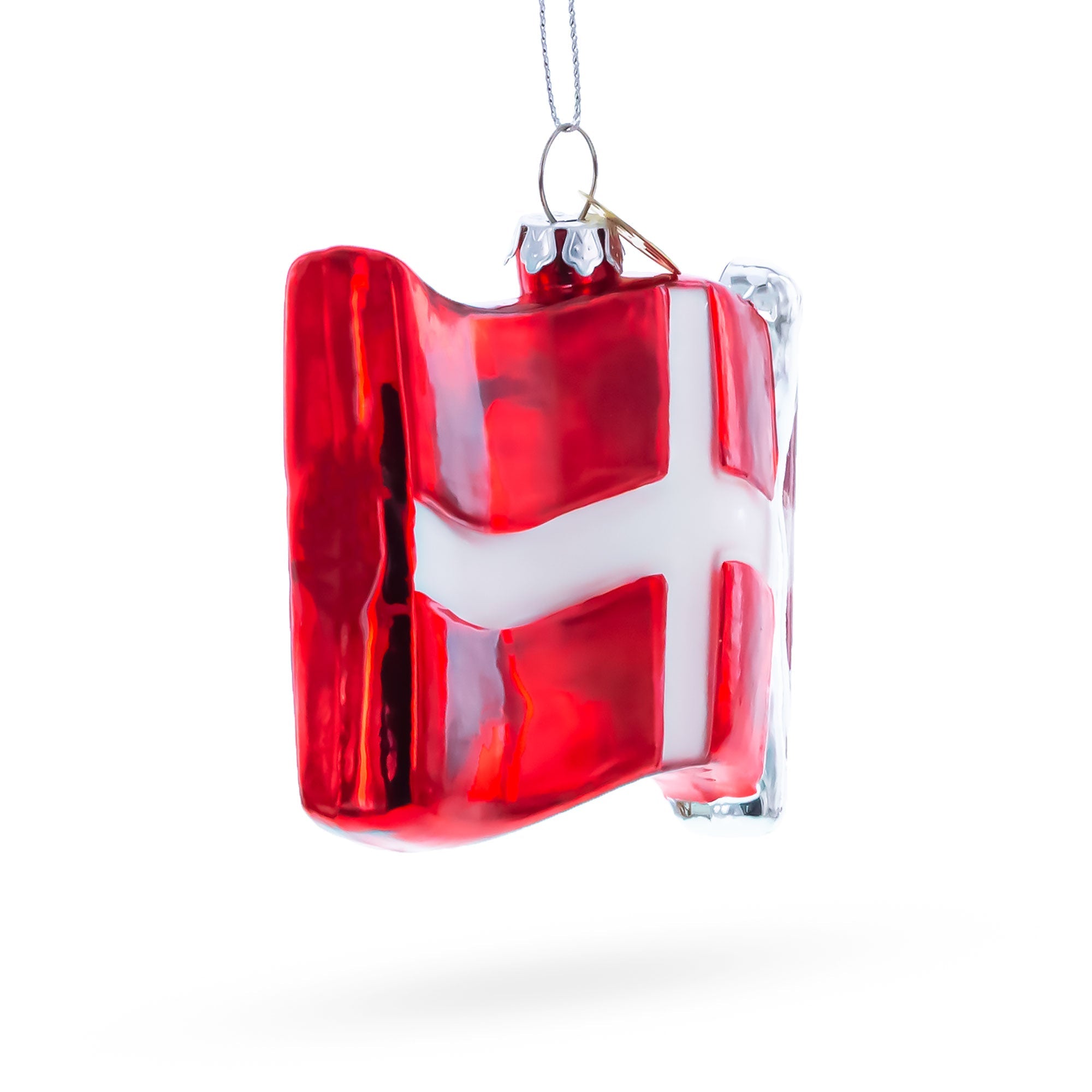 Waving Flag of Denmark Glass Christmas Ornament