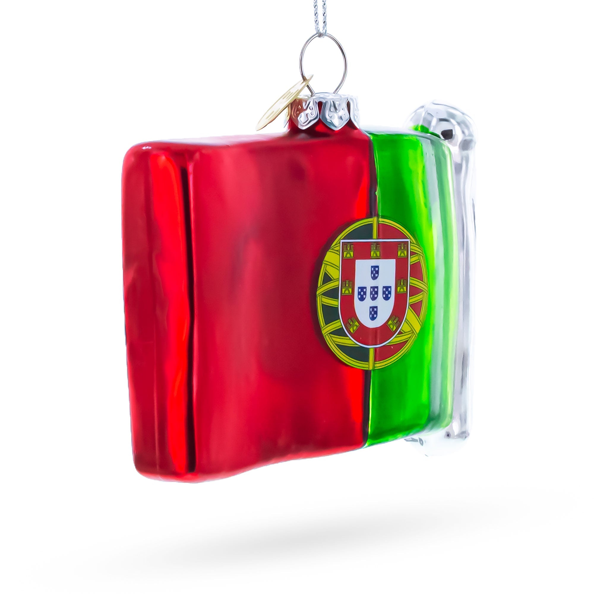 Waving Flag of Portugal Glass Christmas Ornament
