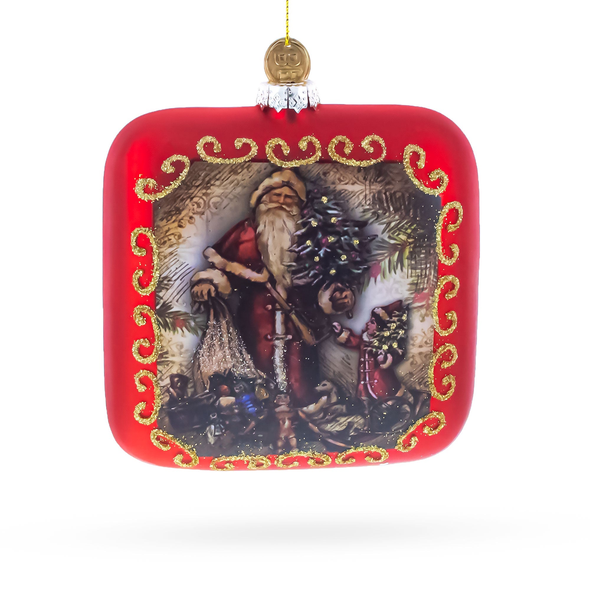 Vintage Santa Scene Glass Christmas Ornament