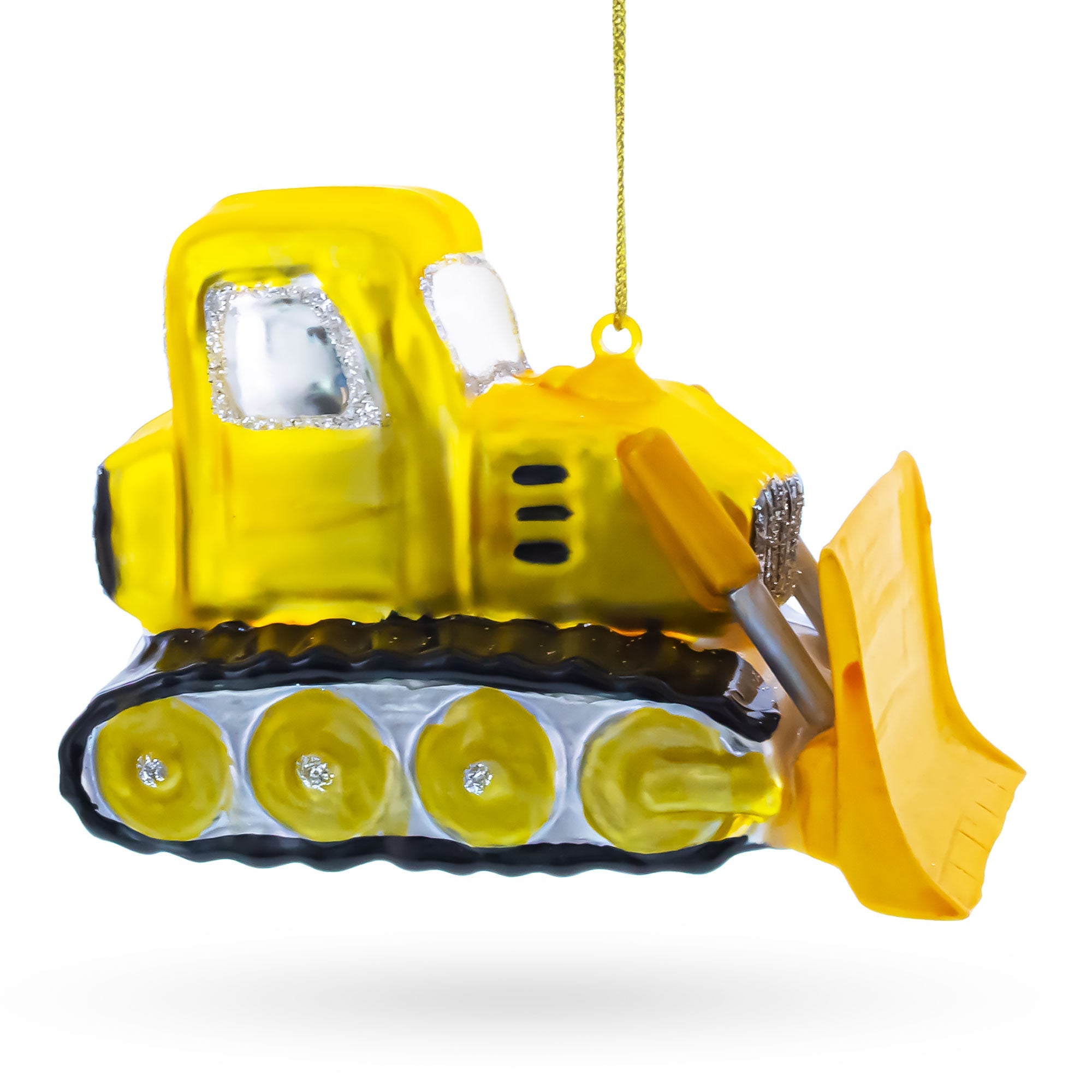 Bulldozer with Front Blade Glass Christmas Ornament