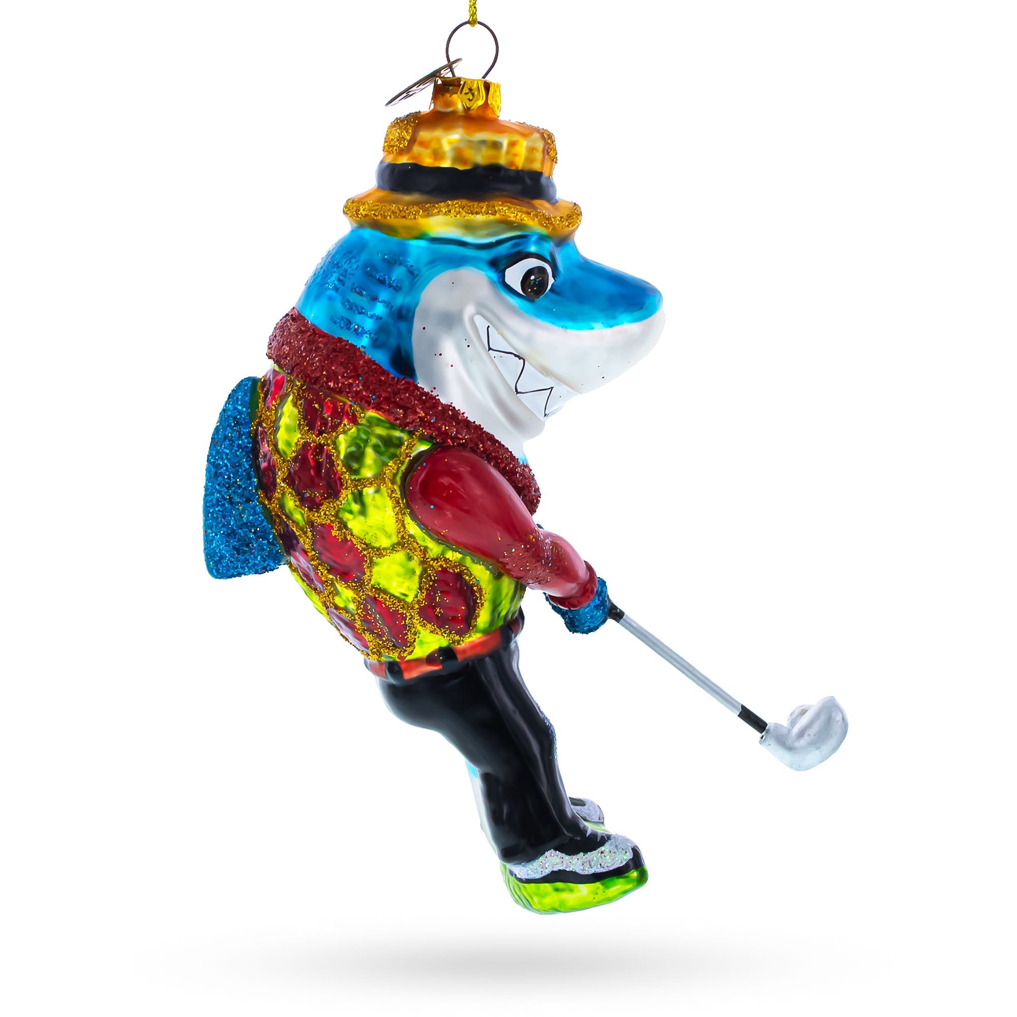 Shark Playing Golf Glass Christmas Ornament BestPysanky