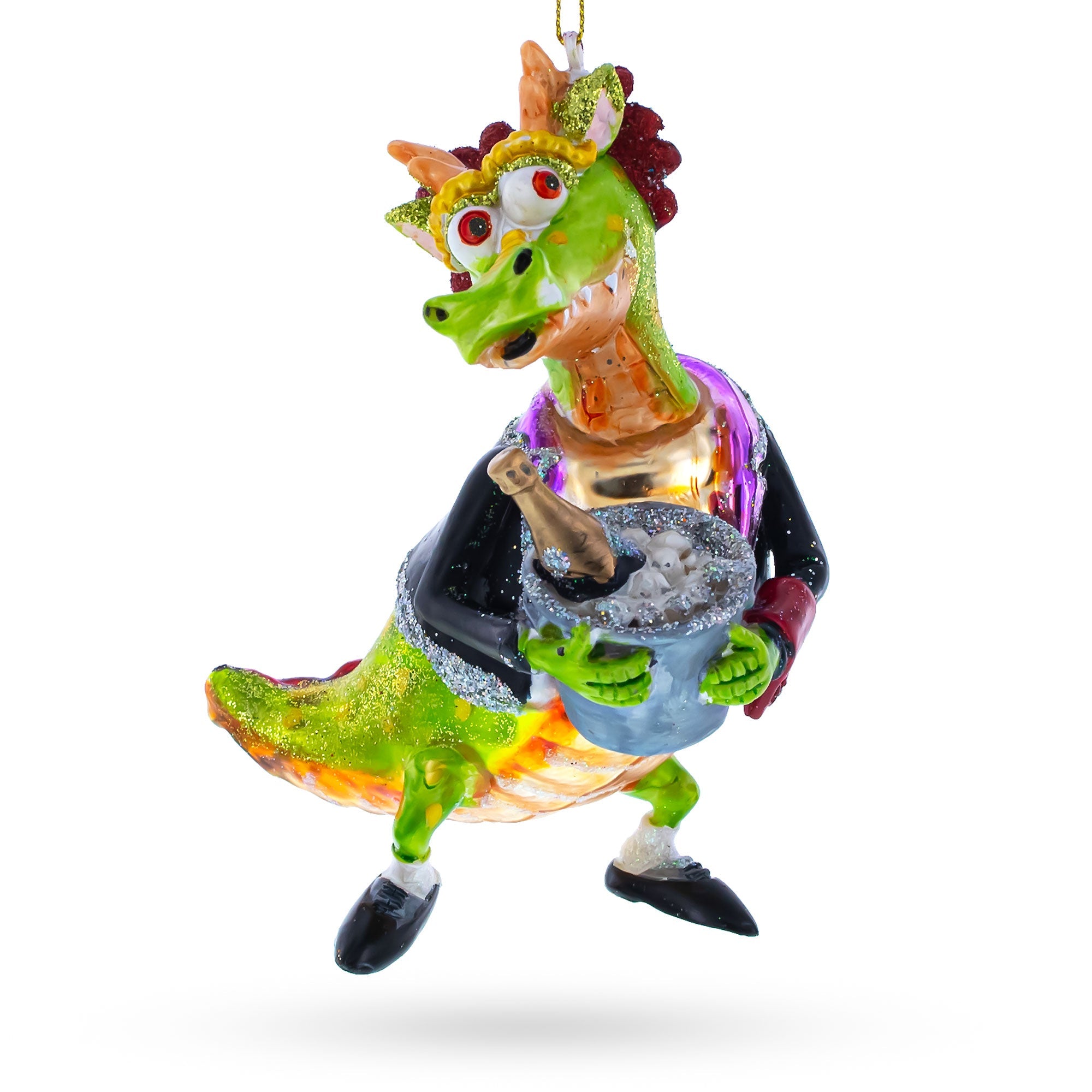 Dragon Clutching Champagne Glass Christmas Ornament